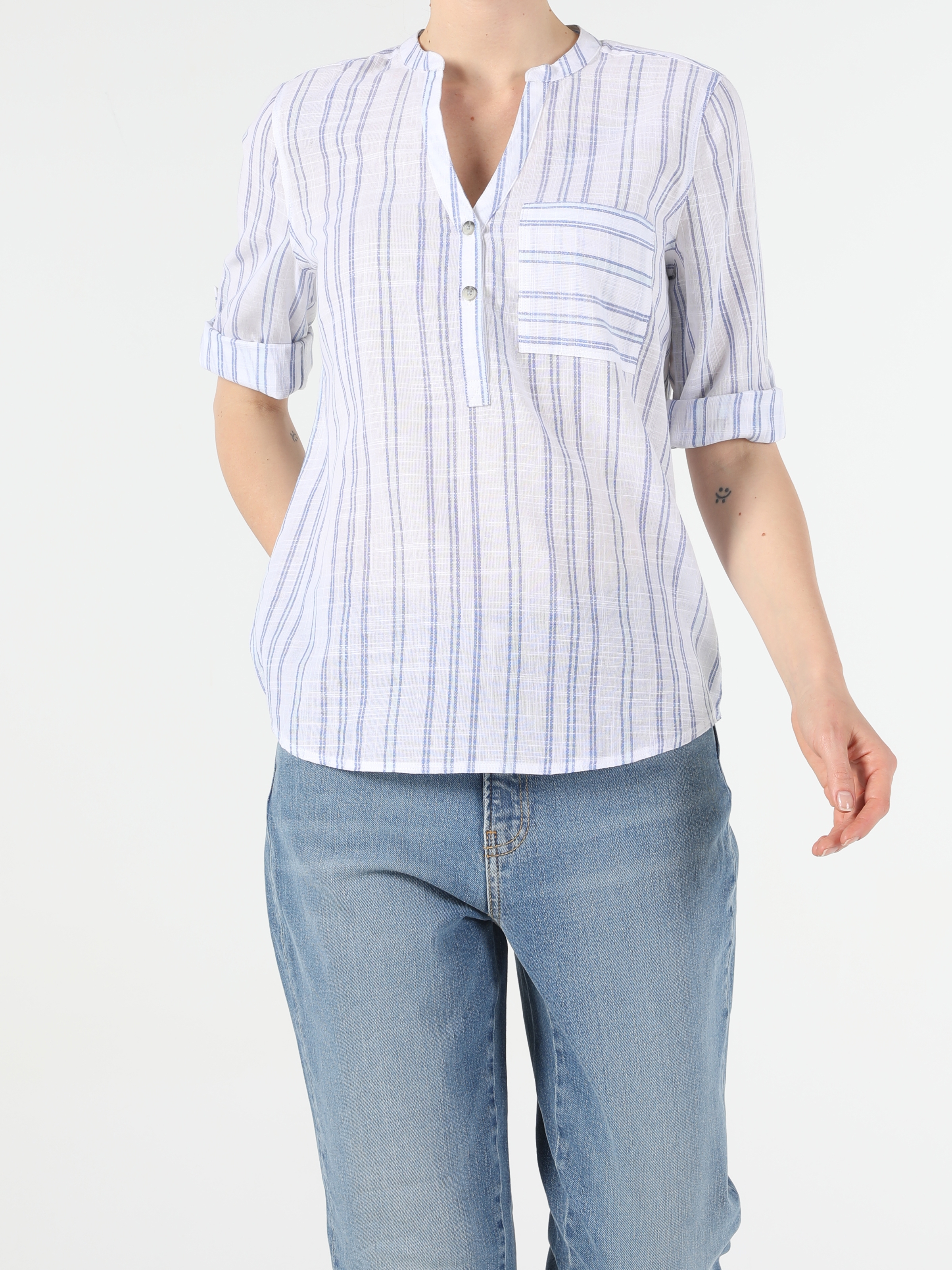 Colins Regular Fit Shirt Neck Kadın Uzun Kol Gömlek. 3