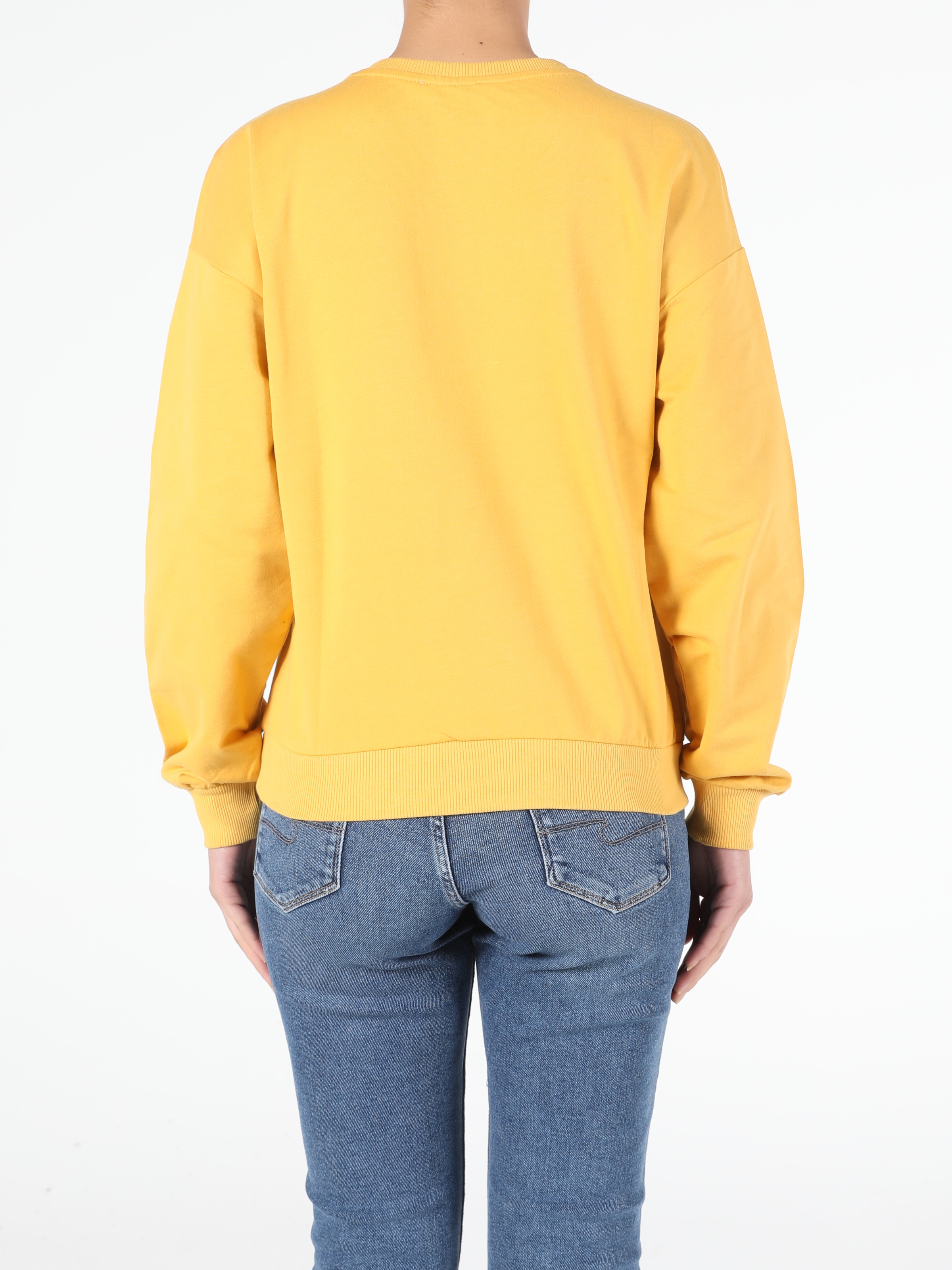 Regular Fit Yazı Detaylı Sarı Kadın Sweatshirt