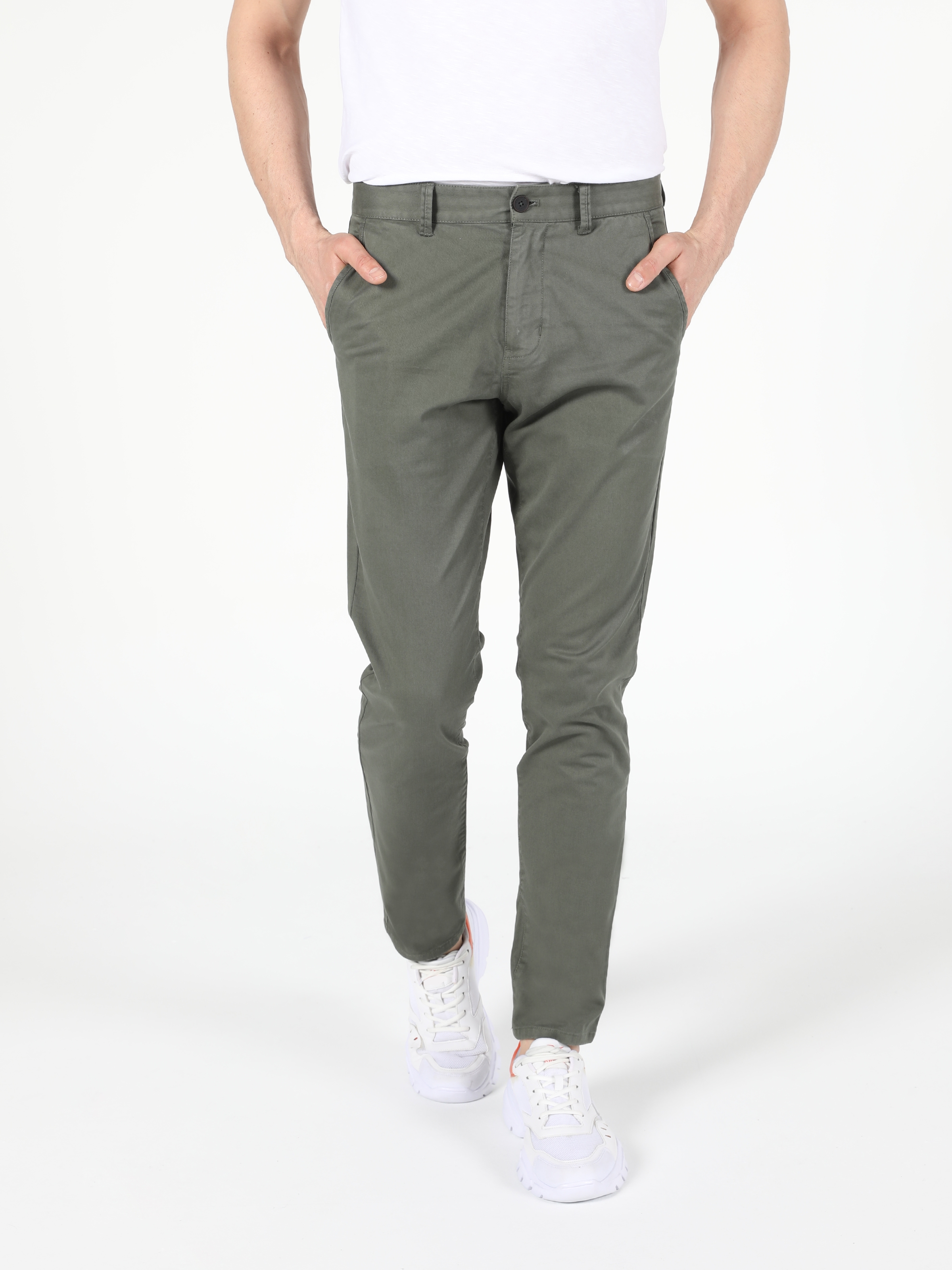 Colins Slim Fit Orta Bel Düz Paça Erkek Yeşil Pantolon. 4
