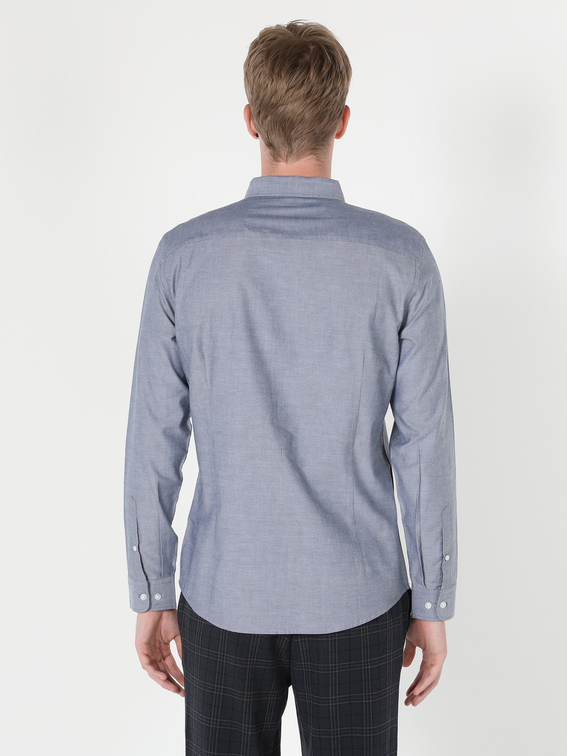 Colins Slim Fit Shirt Neck Erkek Antrasit Uzun Kol Gömlek. 2
