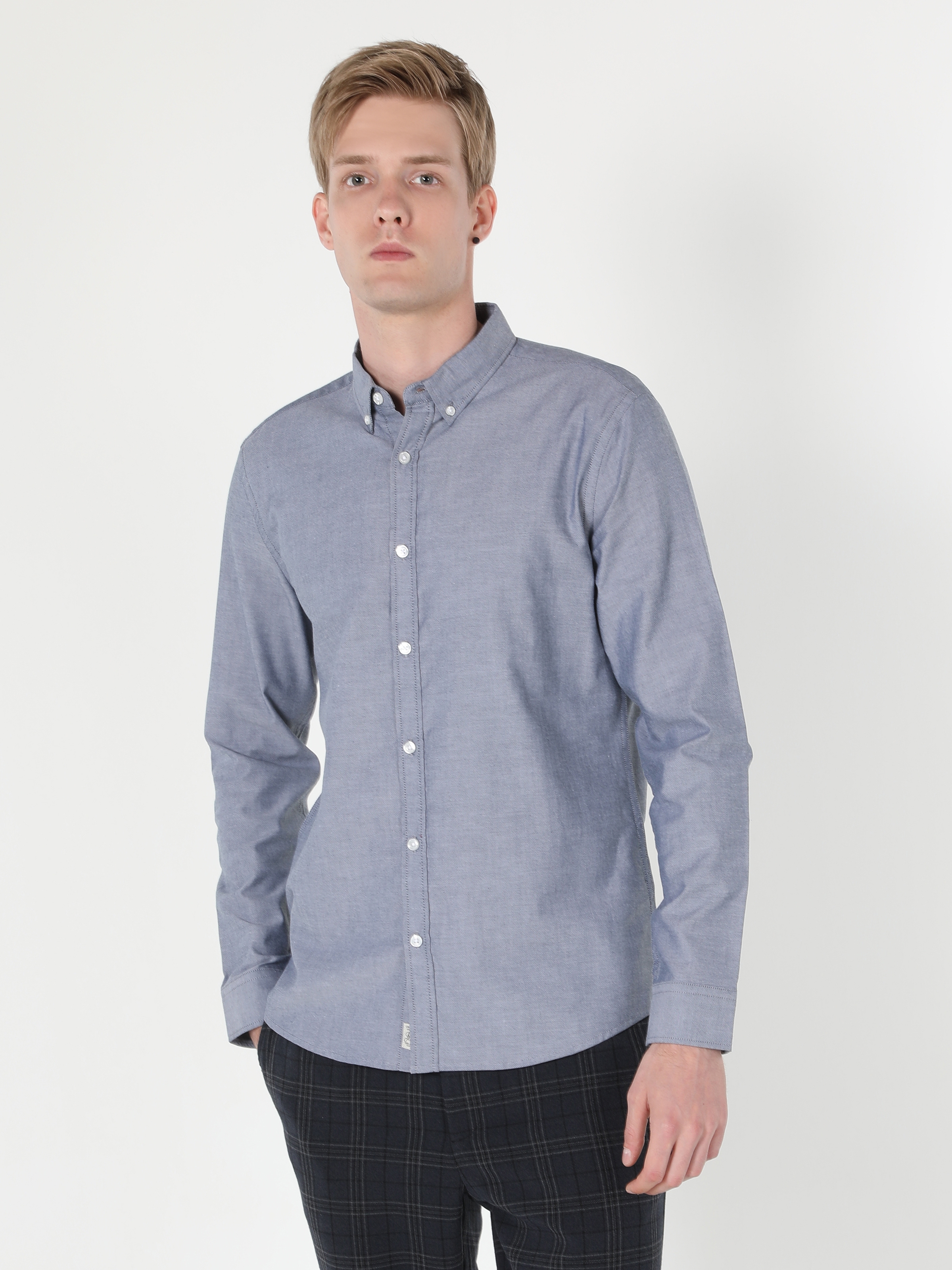 Colins Slim Fit Shirt Neck Erkek Antrasit Uzun Kol Gömlek. 4