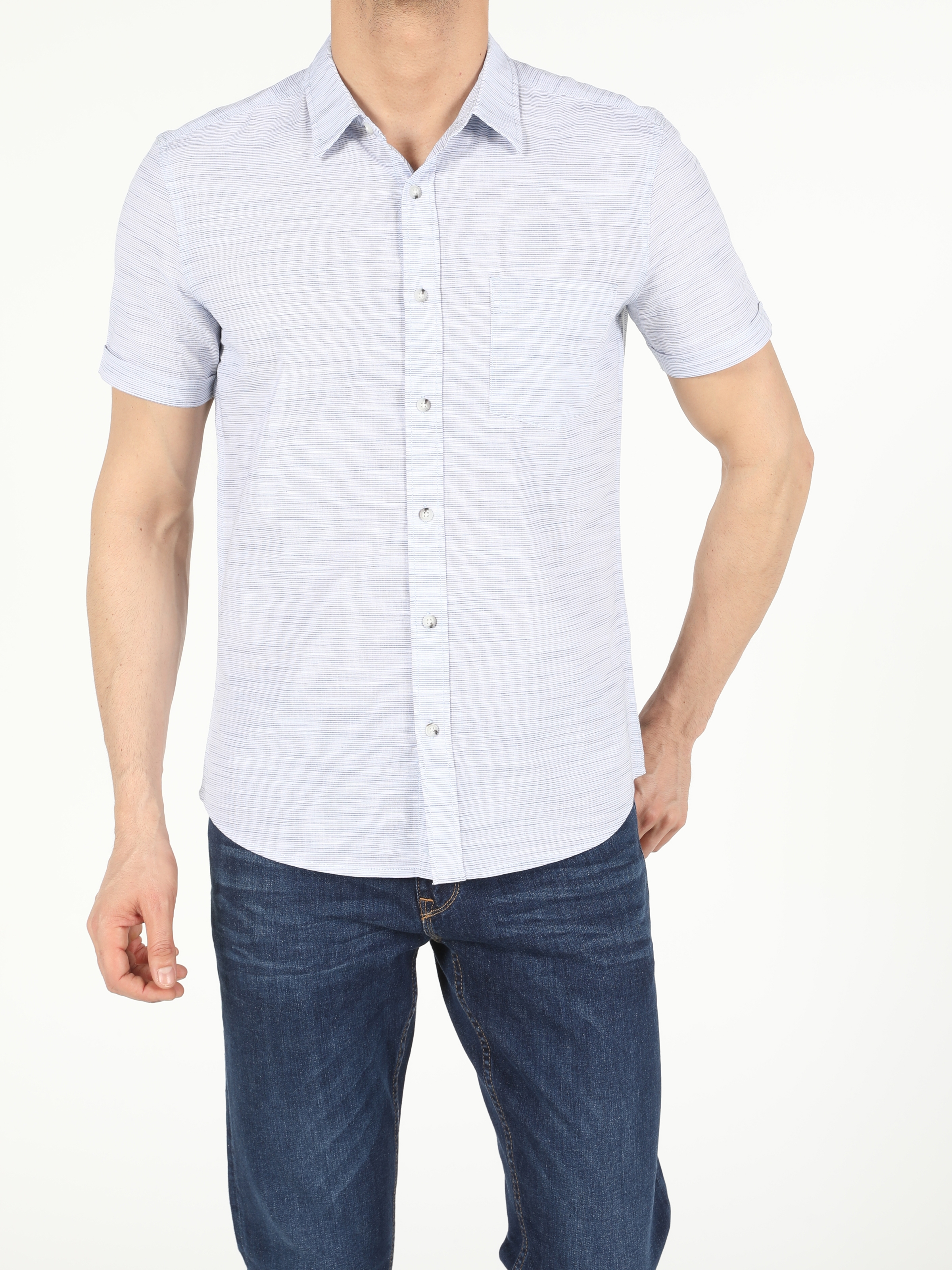 Colins Slim Fit Shirt Neck Erkek Kısa Kol Gömlek. 1