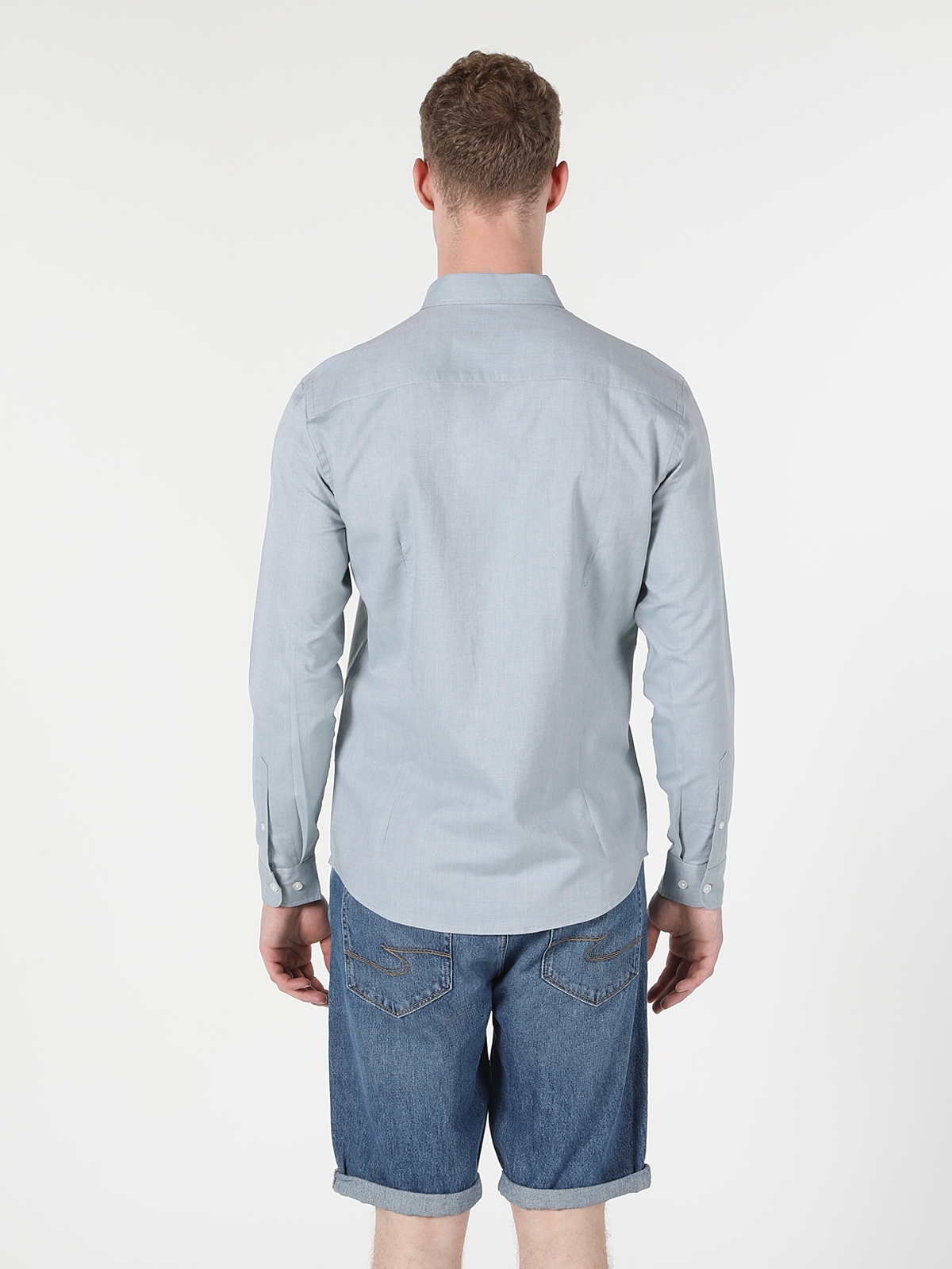 Slim Fit Shirt Neck Erkek Yeşil Uzun Kol Gömlek Cl1048576