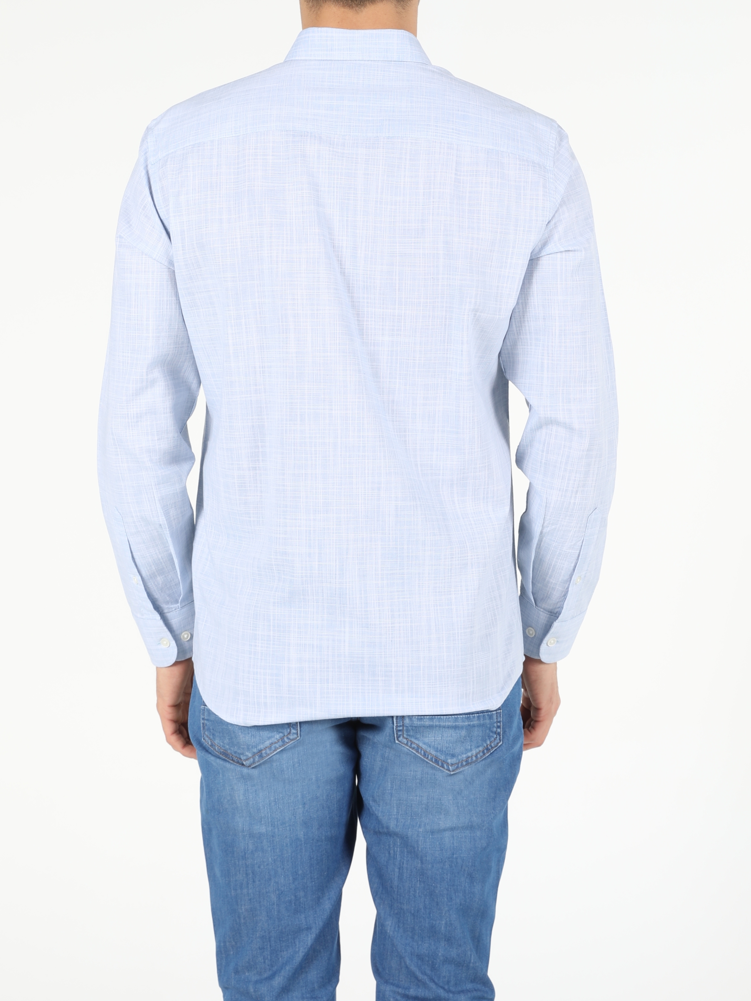 Açık Mavi Regular Fit Shirt Neck  Erkek Uzun Kol Gömlek