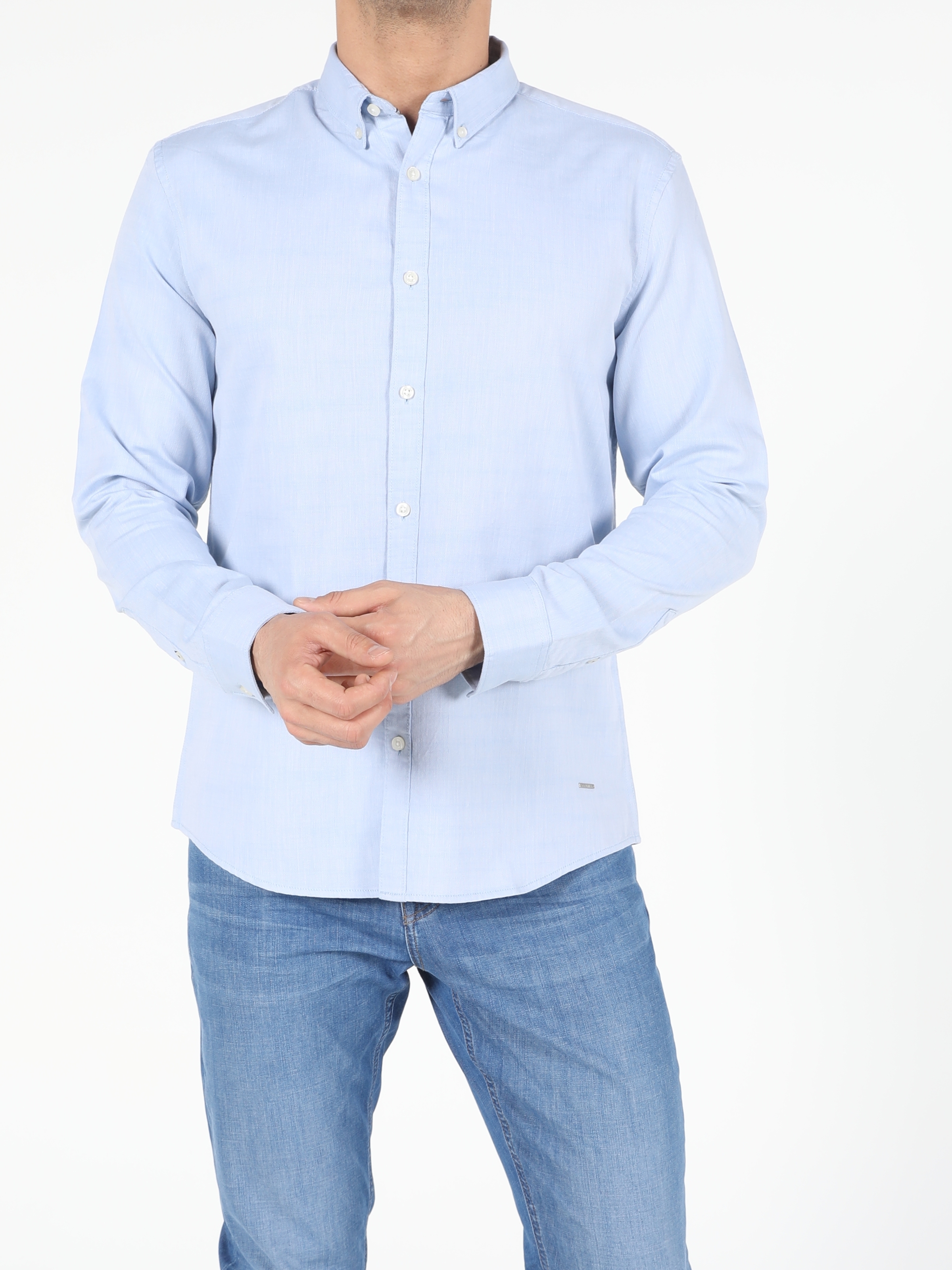 Colins Açık Mavi Slim Fit Shirt Neck Erkek Uzun Kol Gömlek. 3