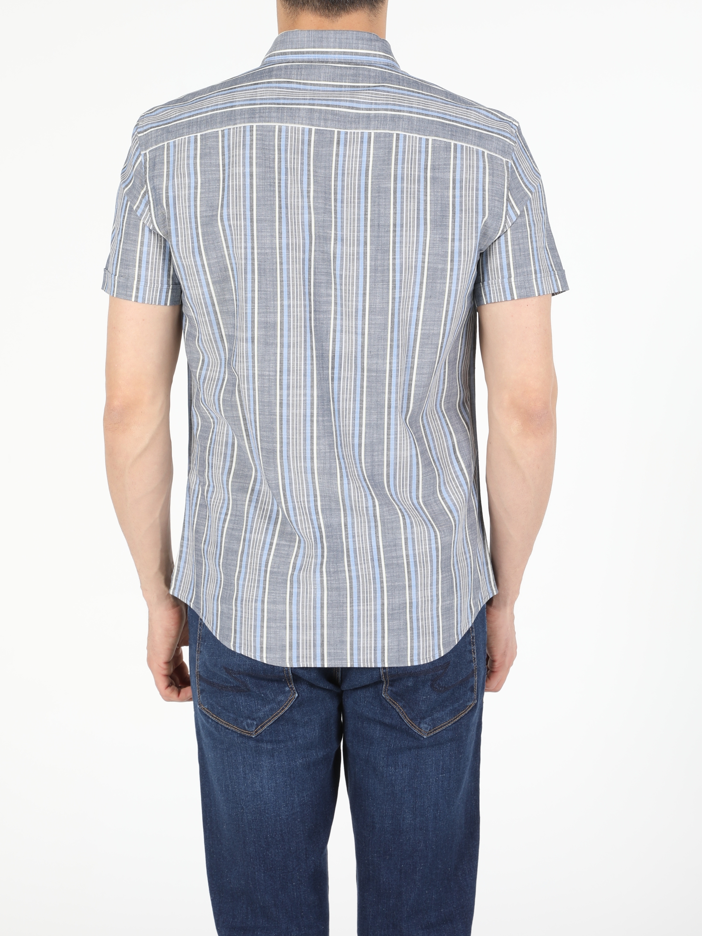 Antrasit Slim Fit Shirt Neck Erkek Kısa Kol Gömlek Cl1053950