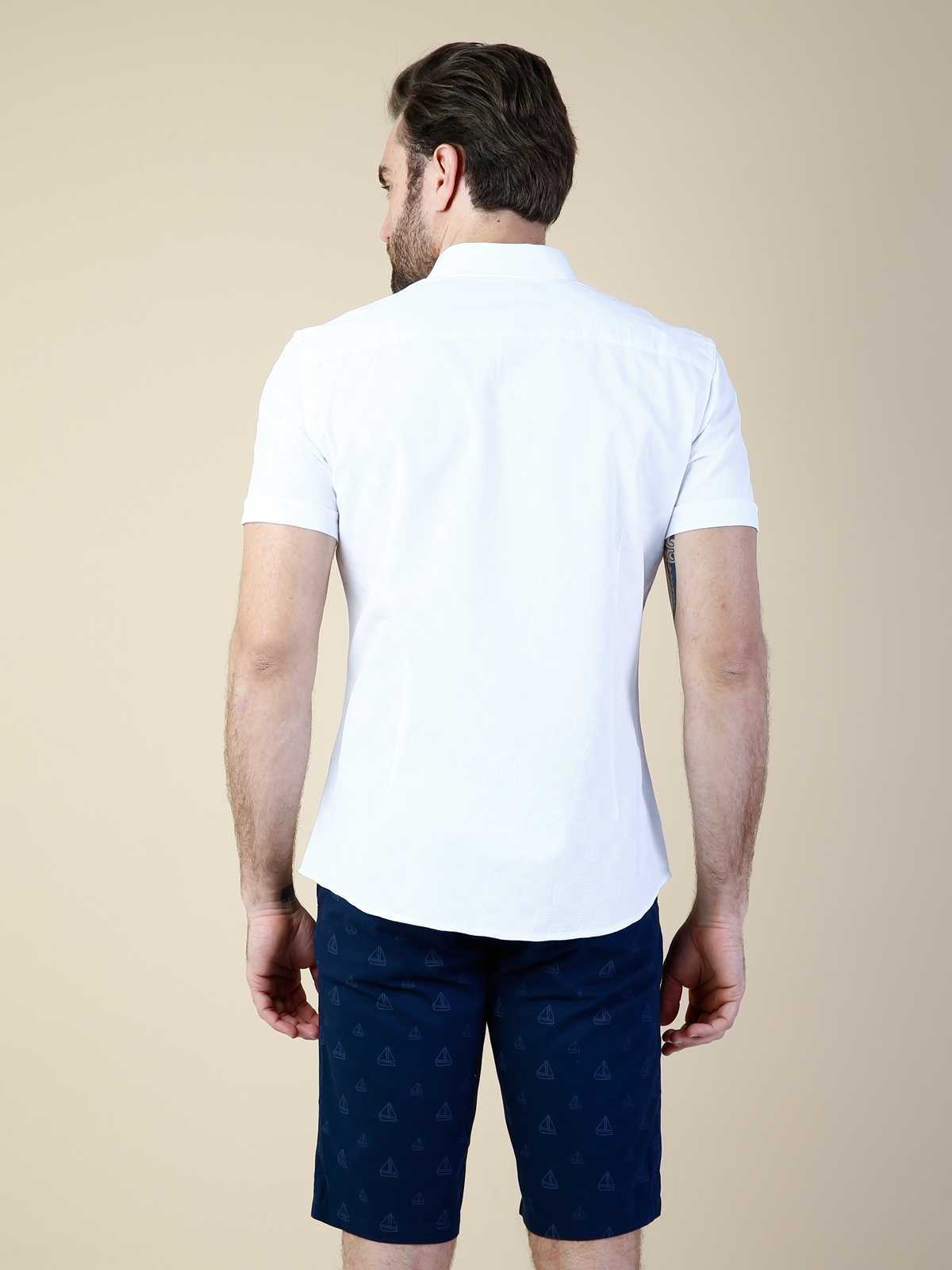 Slim Fit Beyaz Kısa Kol Gömlek