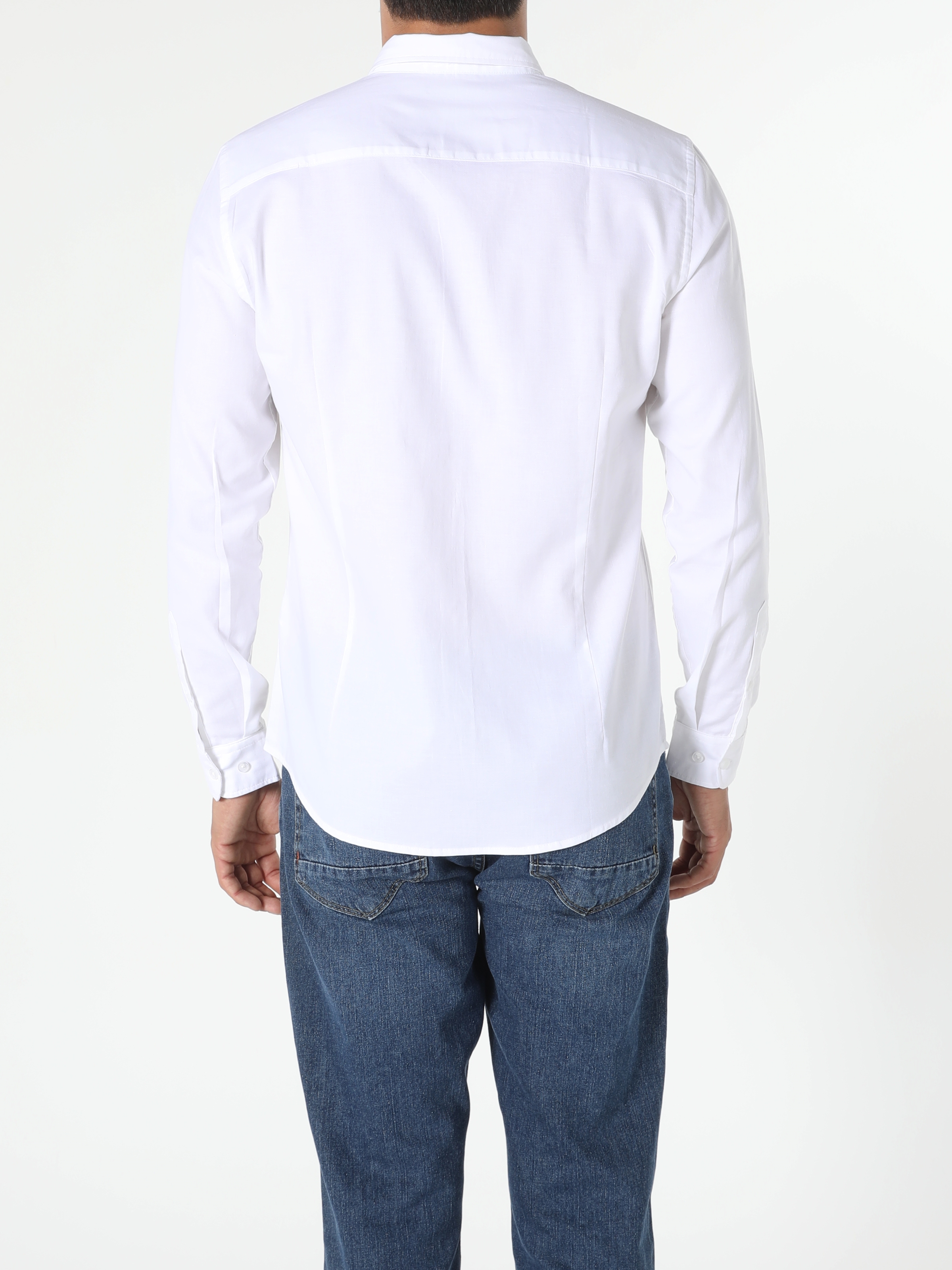 Slim Fit Shirt Neck Erkek Beyaz Uzun Kol Gömlek Cl1048576
