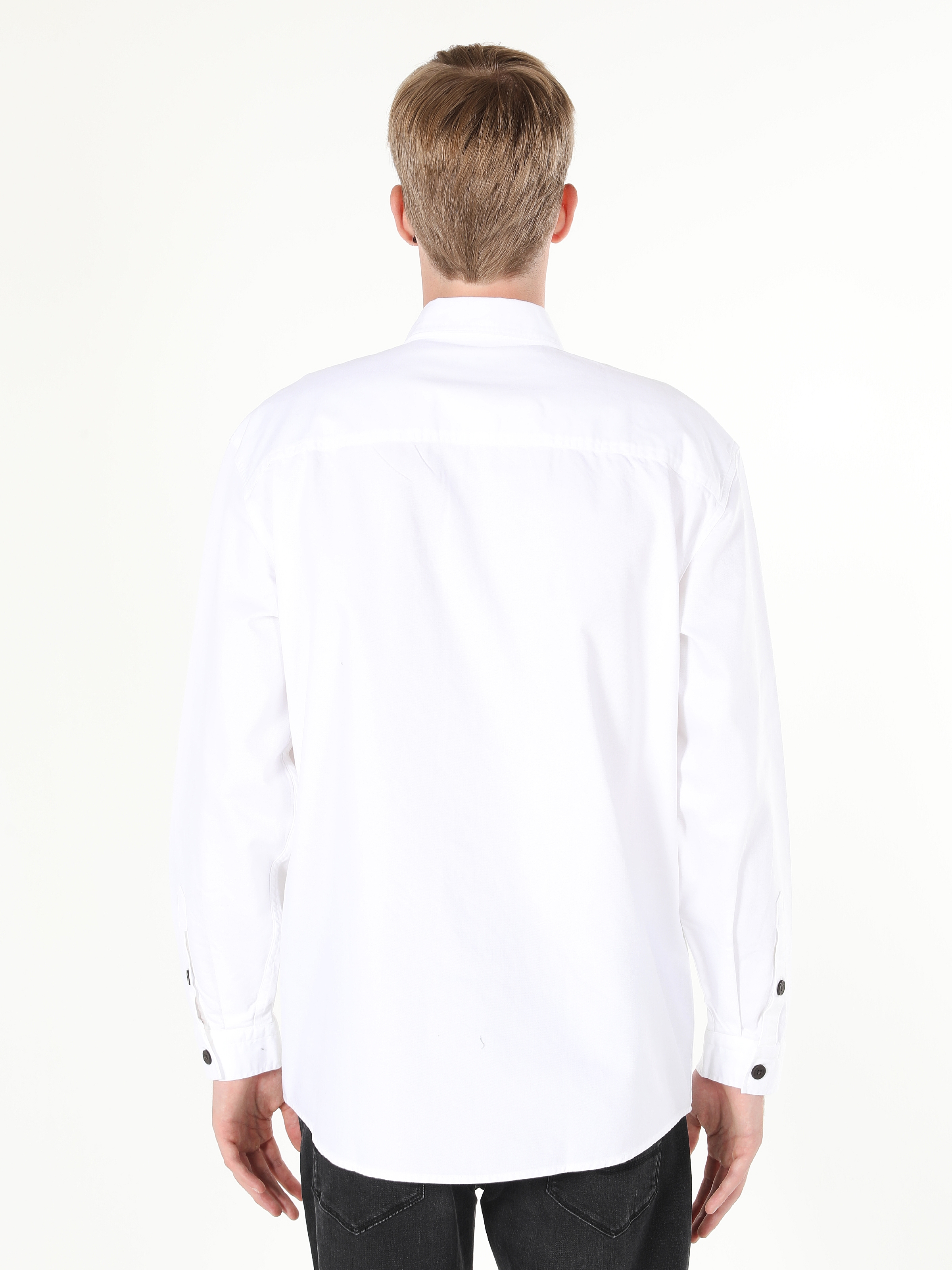 Comfort Fit Shirt Neck Beyaz Erkek Uzun Kol Gömlek Cl1057508