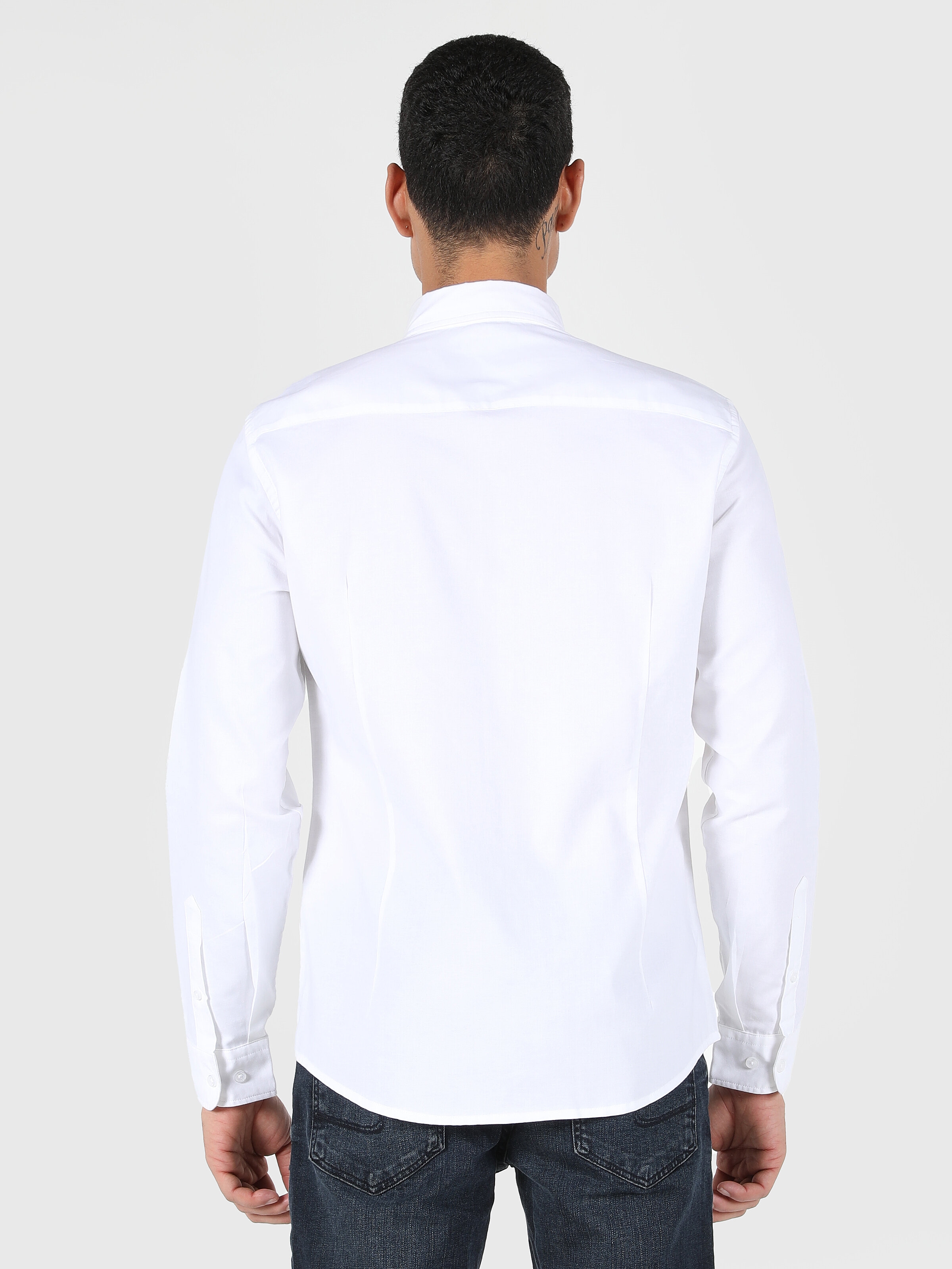 Slim Fit Shirt Neck Erkek Beyaz Uzun Kol Gömlek Cl1048576