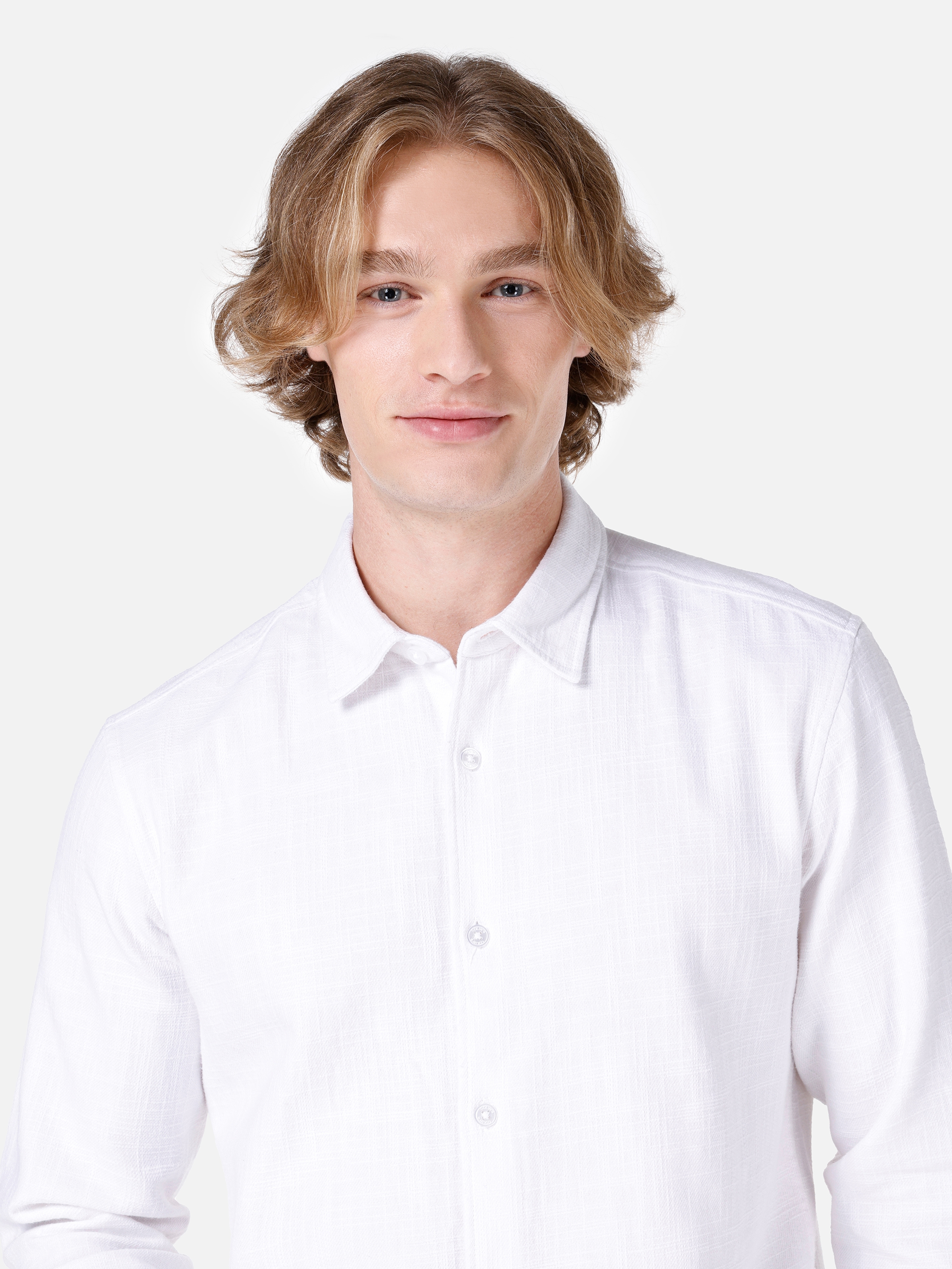 Normal Kesim Shirt Yaka Beyaz Erkek Uzun Kol Gömlek Cl1066816