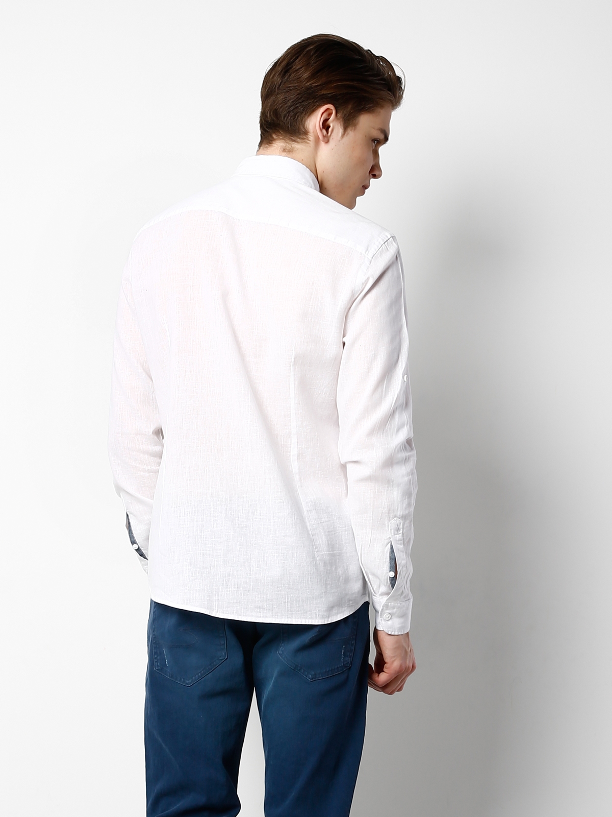 Kol Katlamalı Klasik Yaka Beyaz Uzun Kol Gömlek Cl1014935