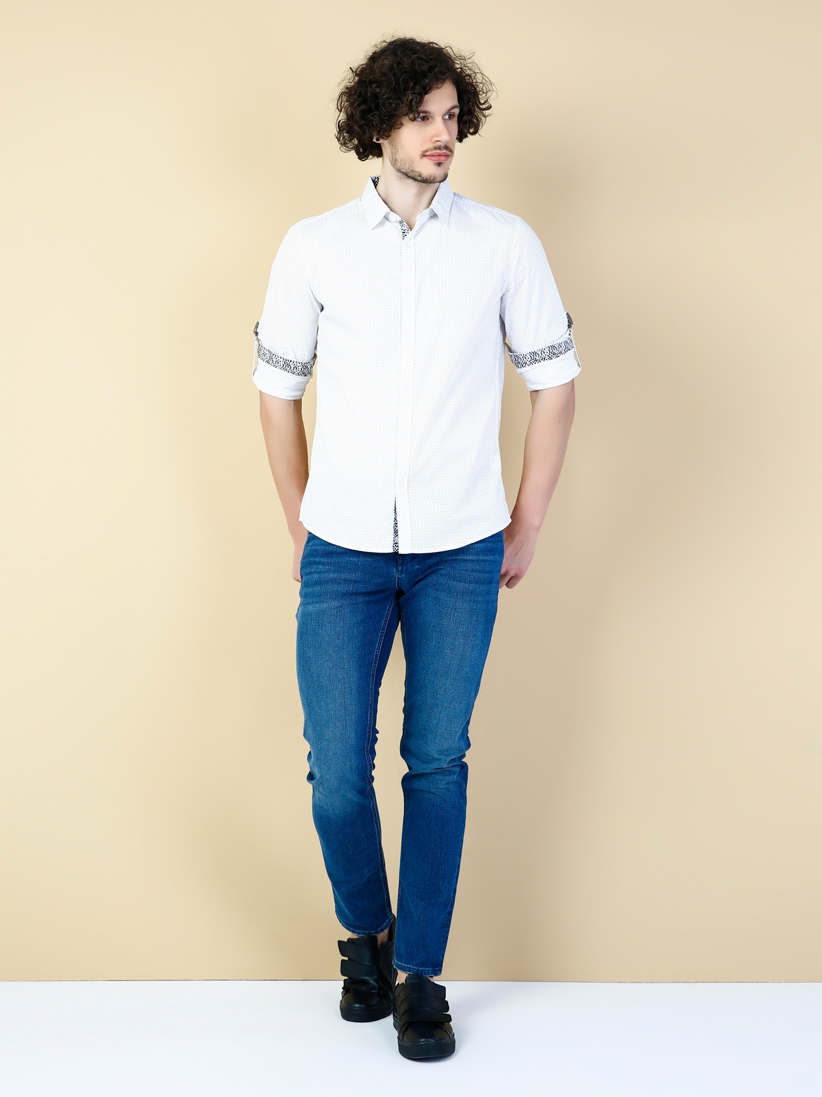  Modern Fit  Erkek Beyaz Uzun Kol Gömlek