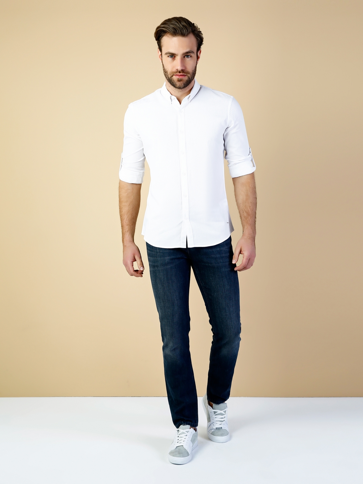  Modern Fit Shirt Neck Erkek Beyaz Uzun Kol Gömlek
