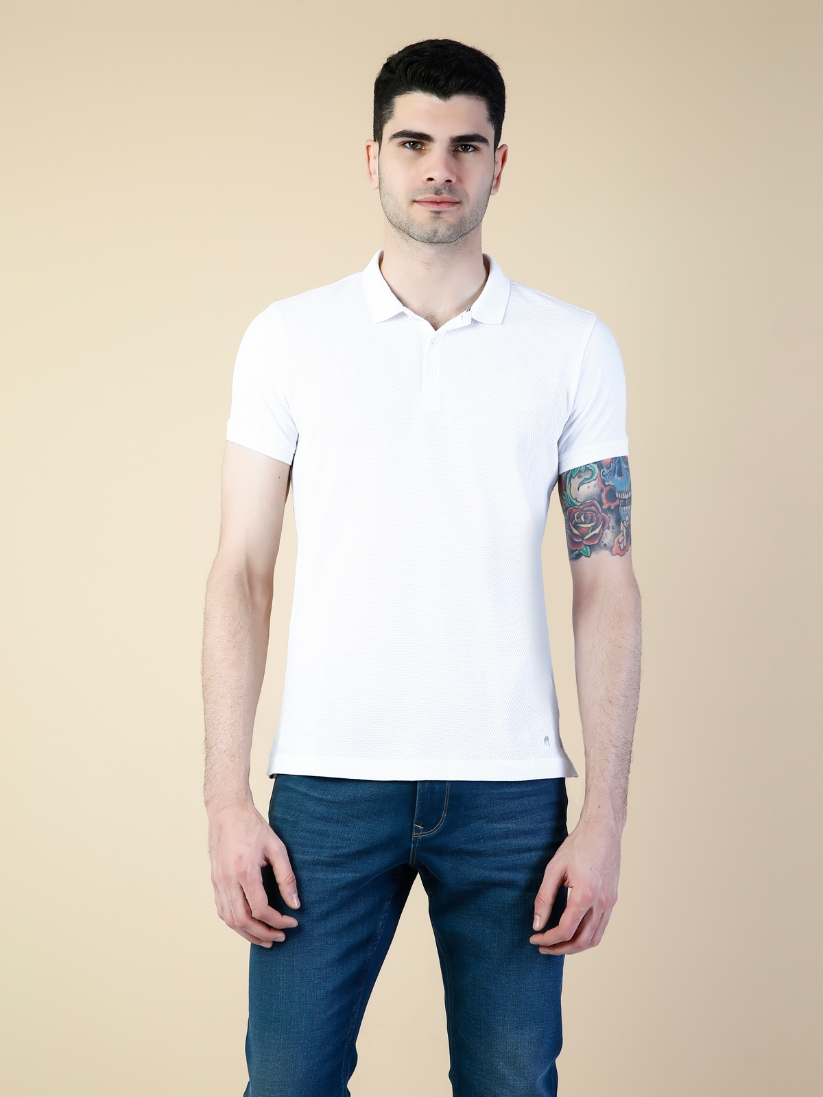 Slim Fit Polo Yaka Beyaz Tişört