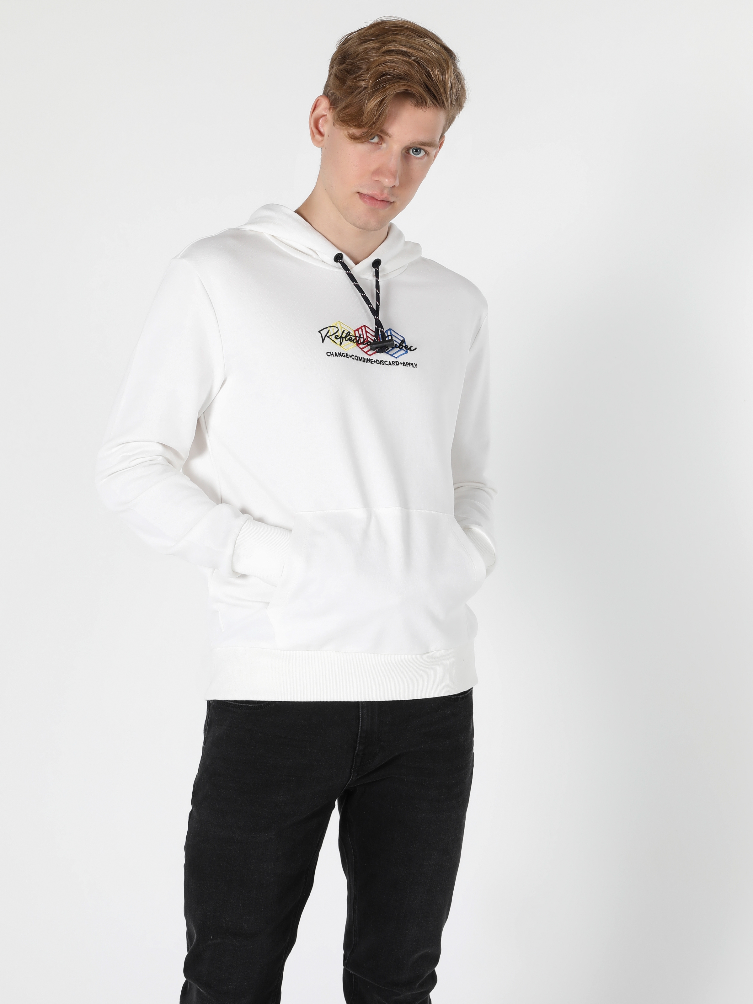 Regular Fit Beyaz Erkek Sweatshirt