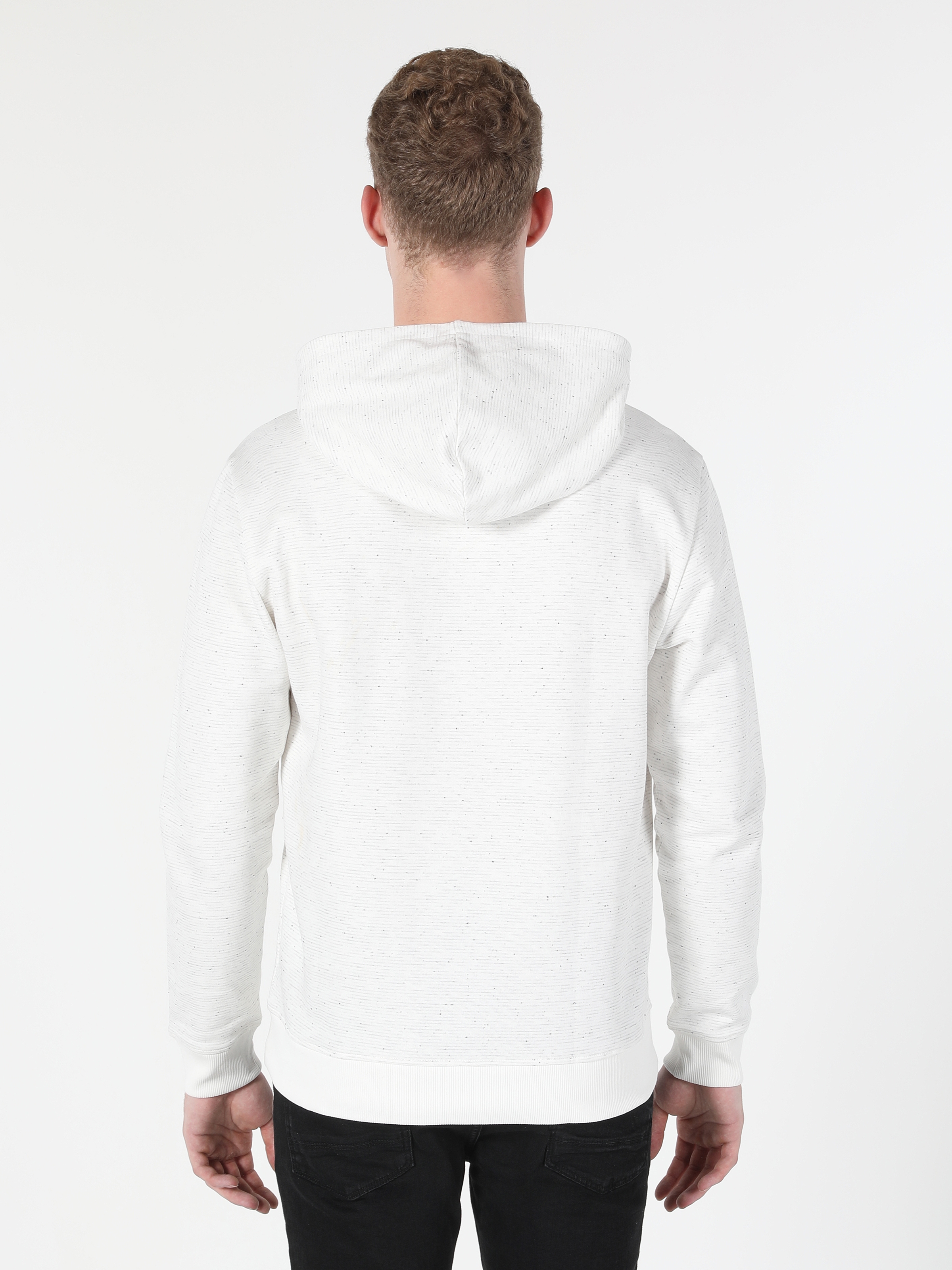 Regular Fit Baskılı Kapüşonlu Beyaz Erkek Sweatshirt Cl1059904