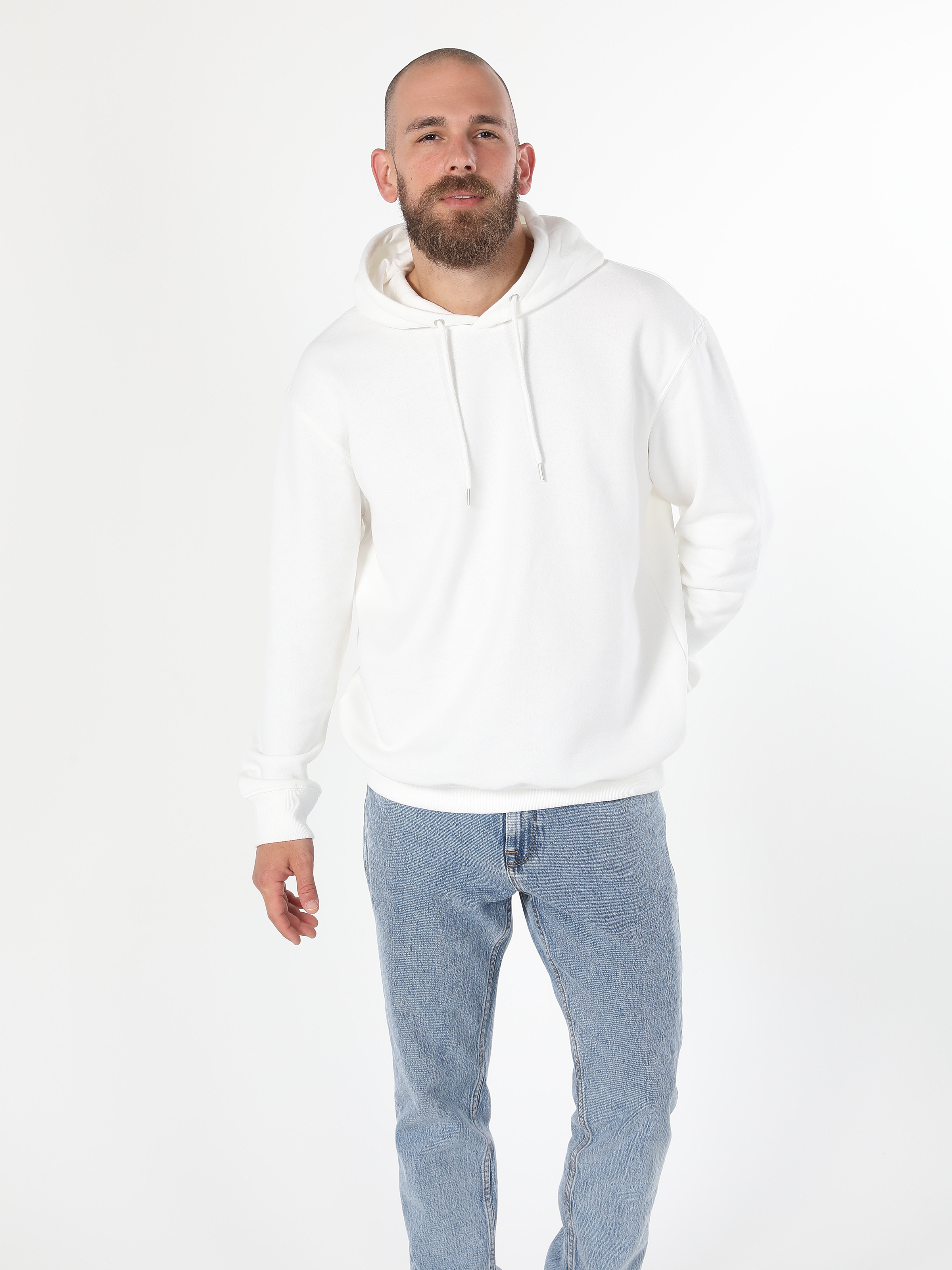 Regular Fit Kapüşonlu Beyaz Erkek Sweatshirt Cl1055786