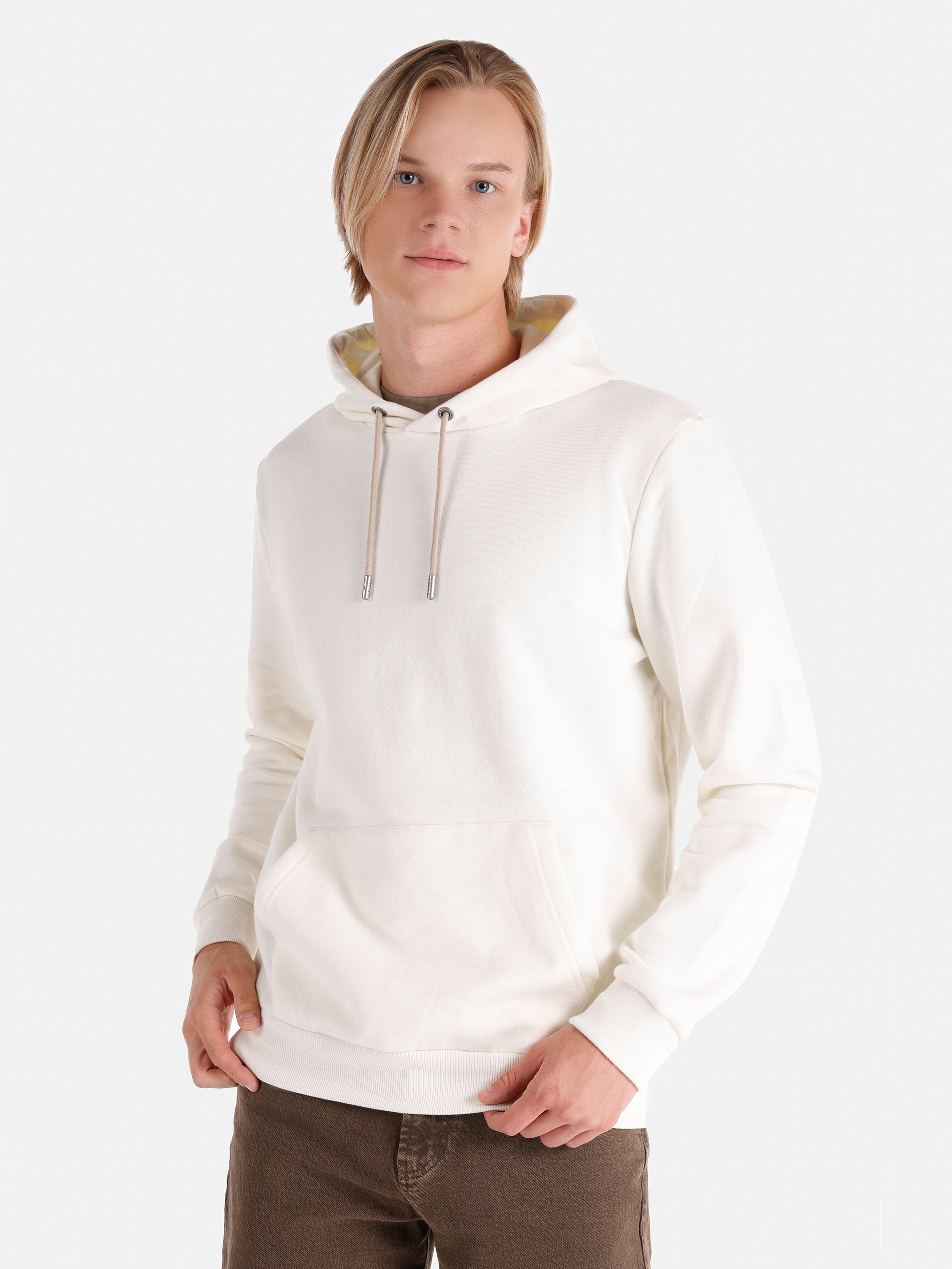 Regular Fit Kapüşonlu Beyaz Erkek Sweatshirt Cl1059712