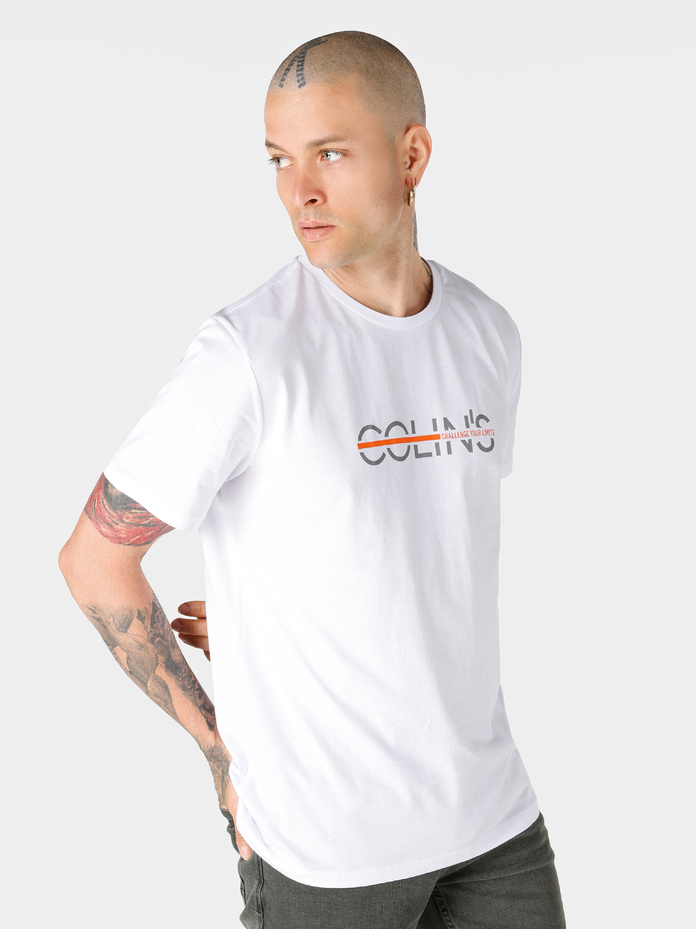Colin's Logo Baskılı Regular Fit Bisiklet Yaka Beyaz Erkek Kısa Kol Tişört
