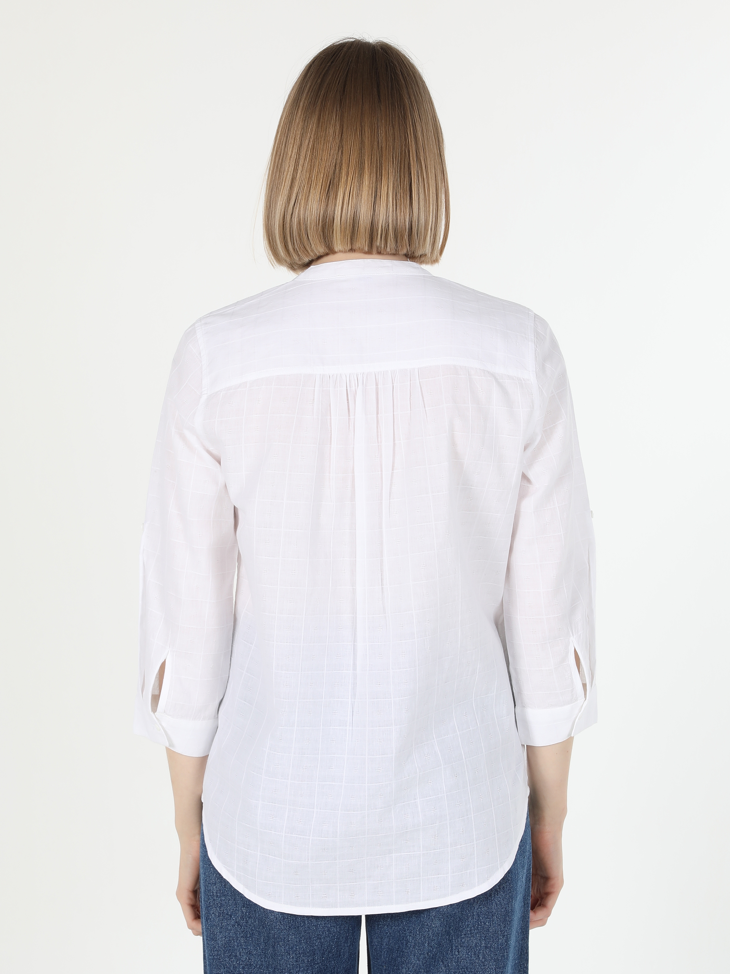 Regular Fit Çizgili Beyaz Kadın Uzun Kol Gömlek Cl1060147
