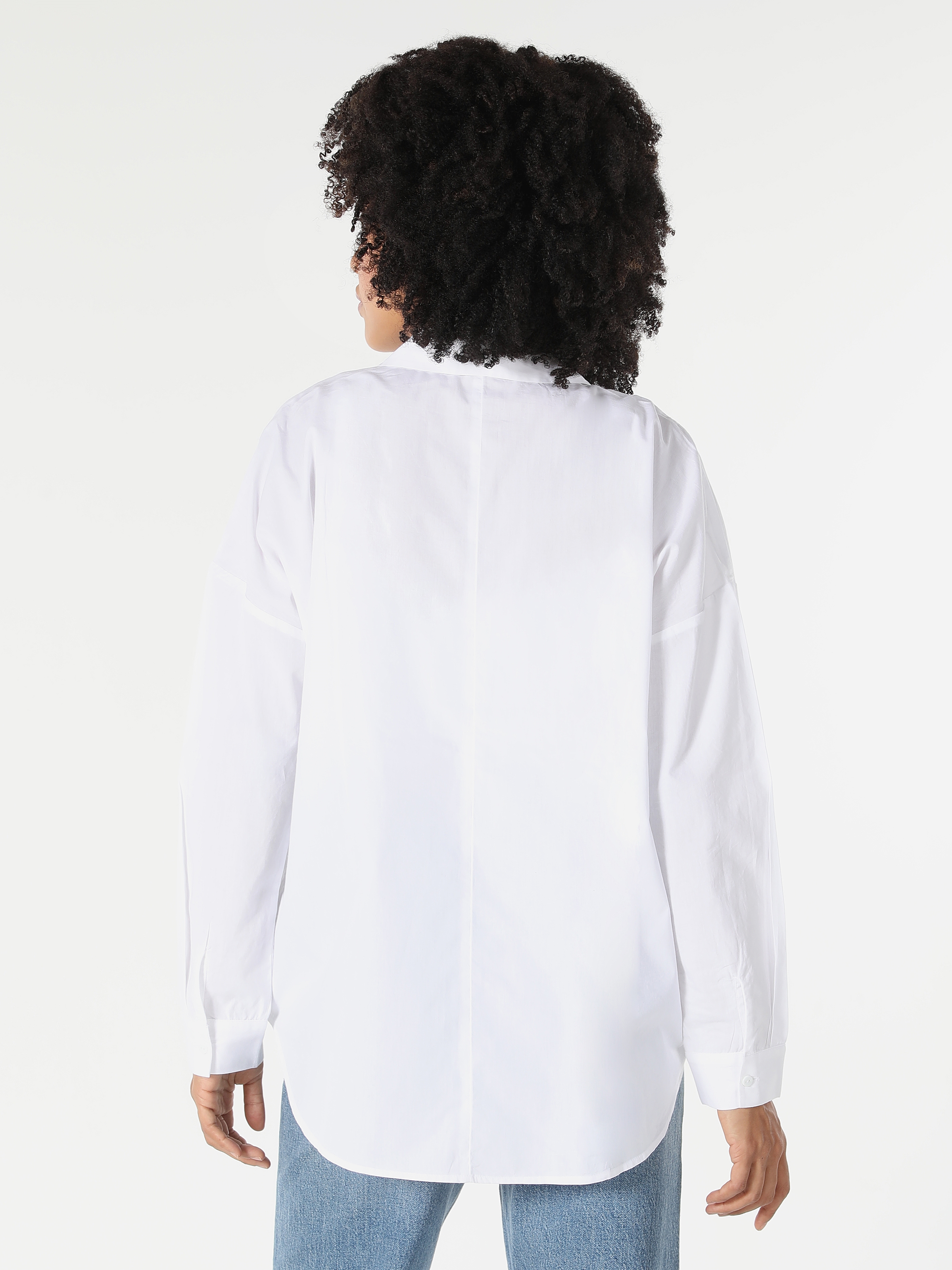 Regular Fit Baskılı Beyaz Kadın Uzun Kol Gömlek Cl1060144