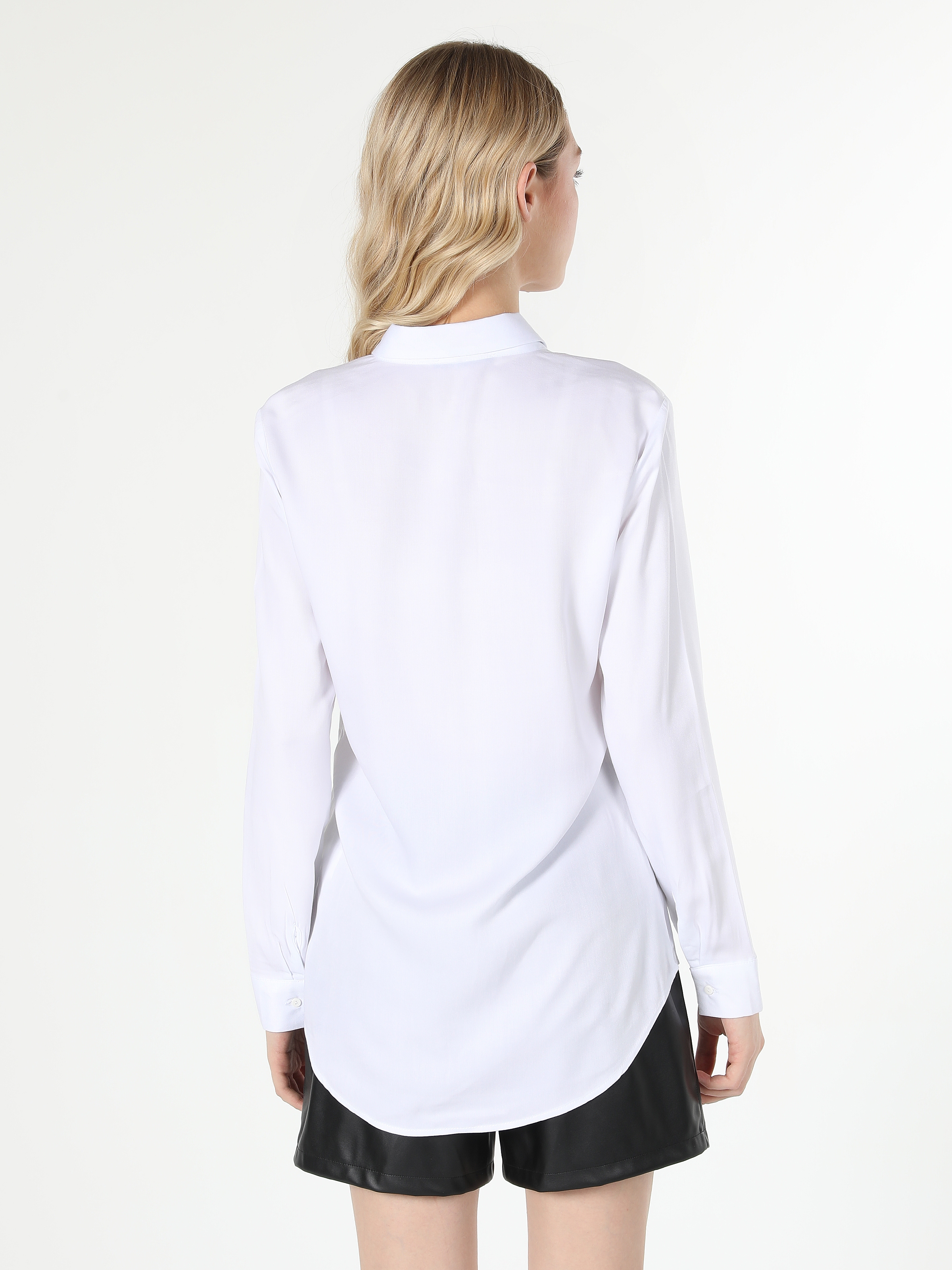 Regular Fit Baskılı Beyaz Kadın Uzun Kol Gömlek Cl1060143