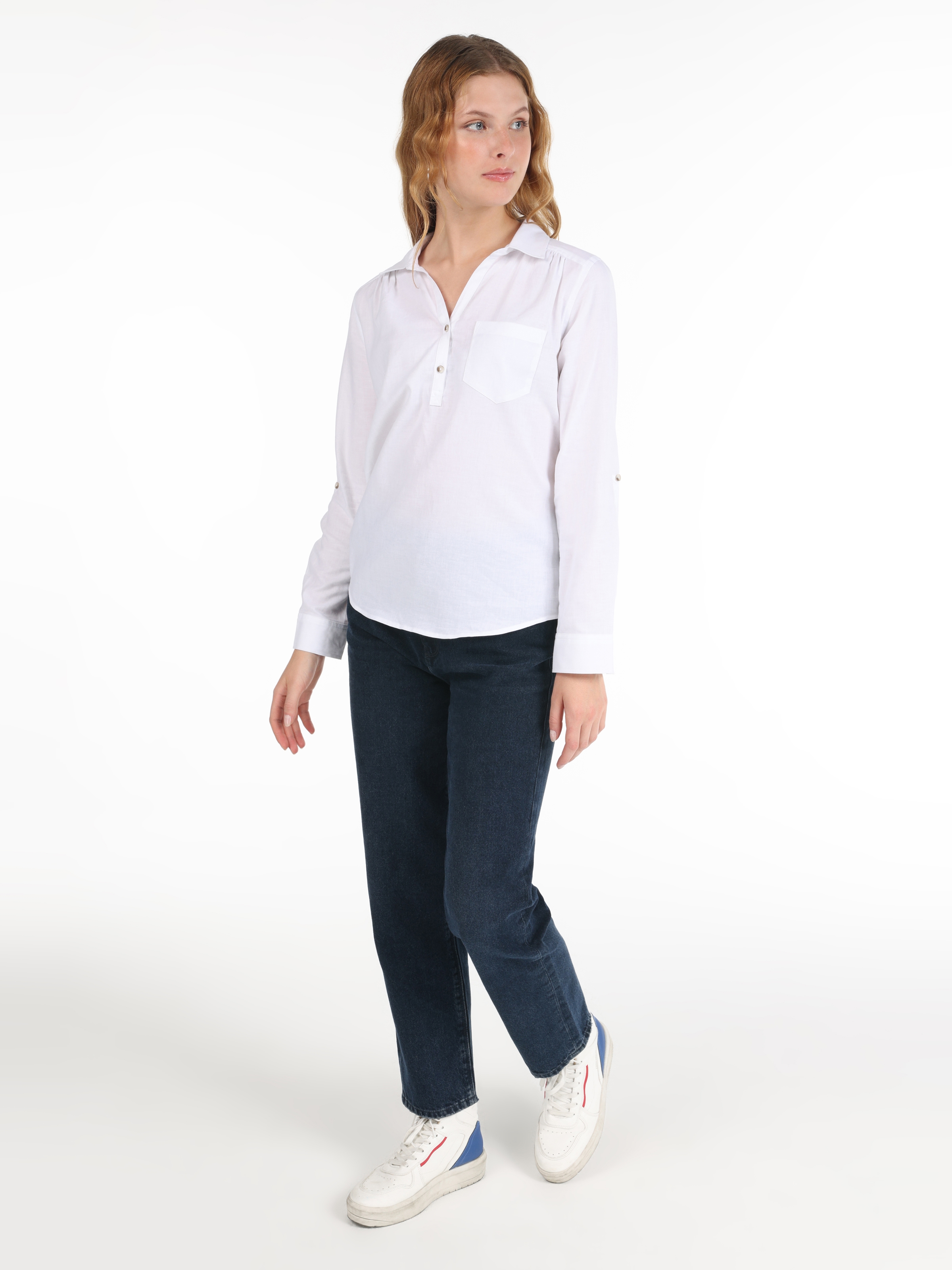 Regular Fit Kadın Beyaz Bluz Uzun Kol Cl1058747