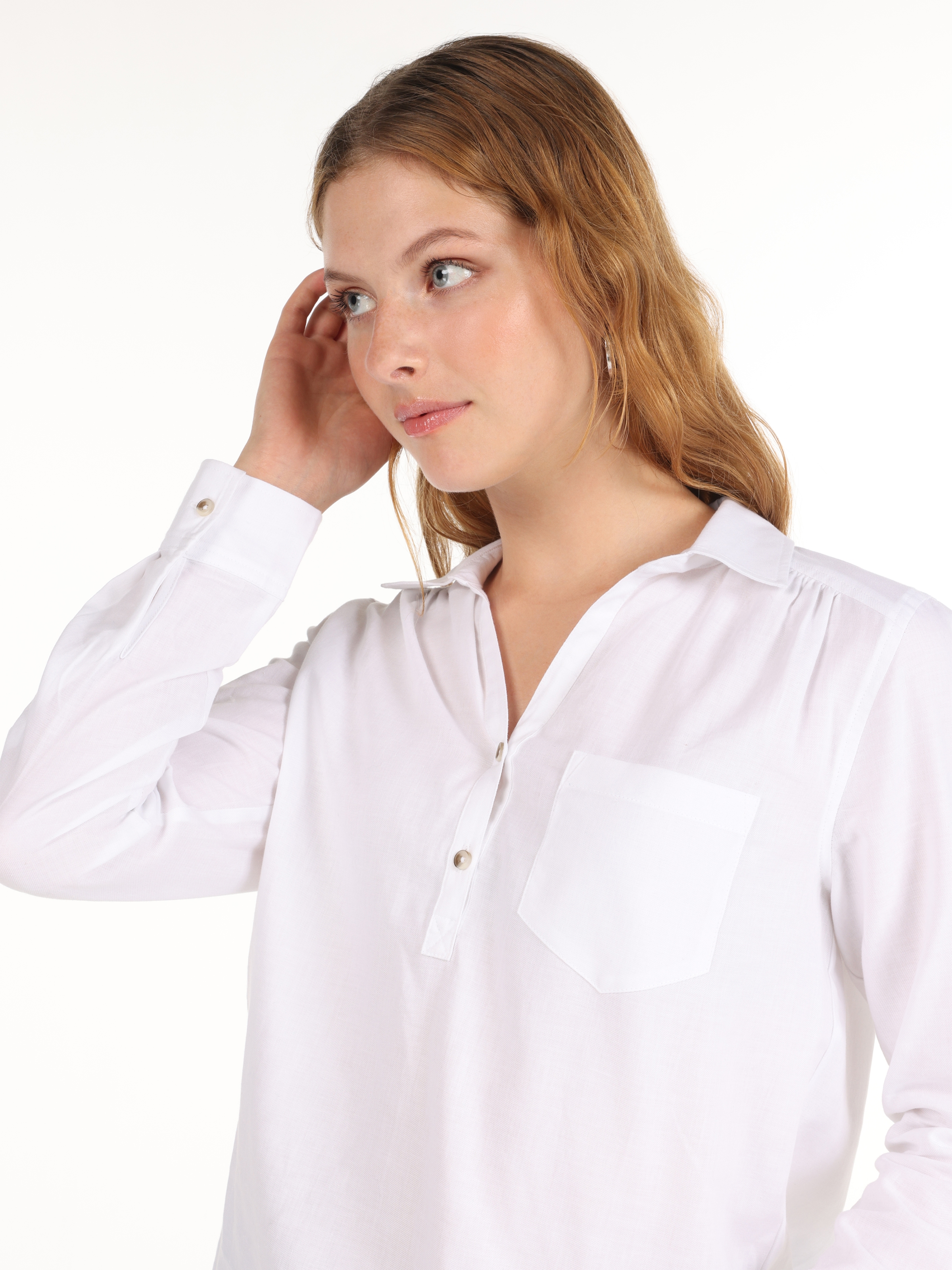 Regular Fit Kadın Beyaz Bluz Uzun Kol Cl1058747