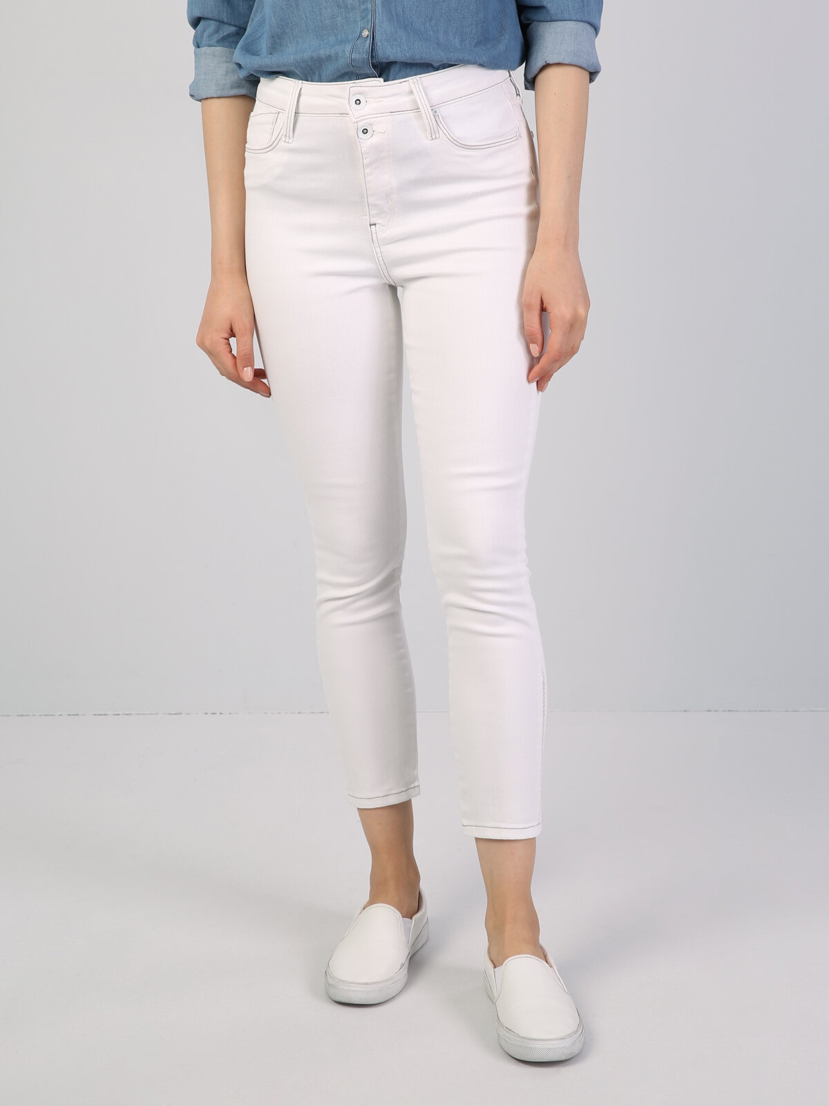 760 Dıana Yüksek Bel Dar Paça Super Slim Fit Beyaz Kadın Jean Pantolon Cl1045289