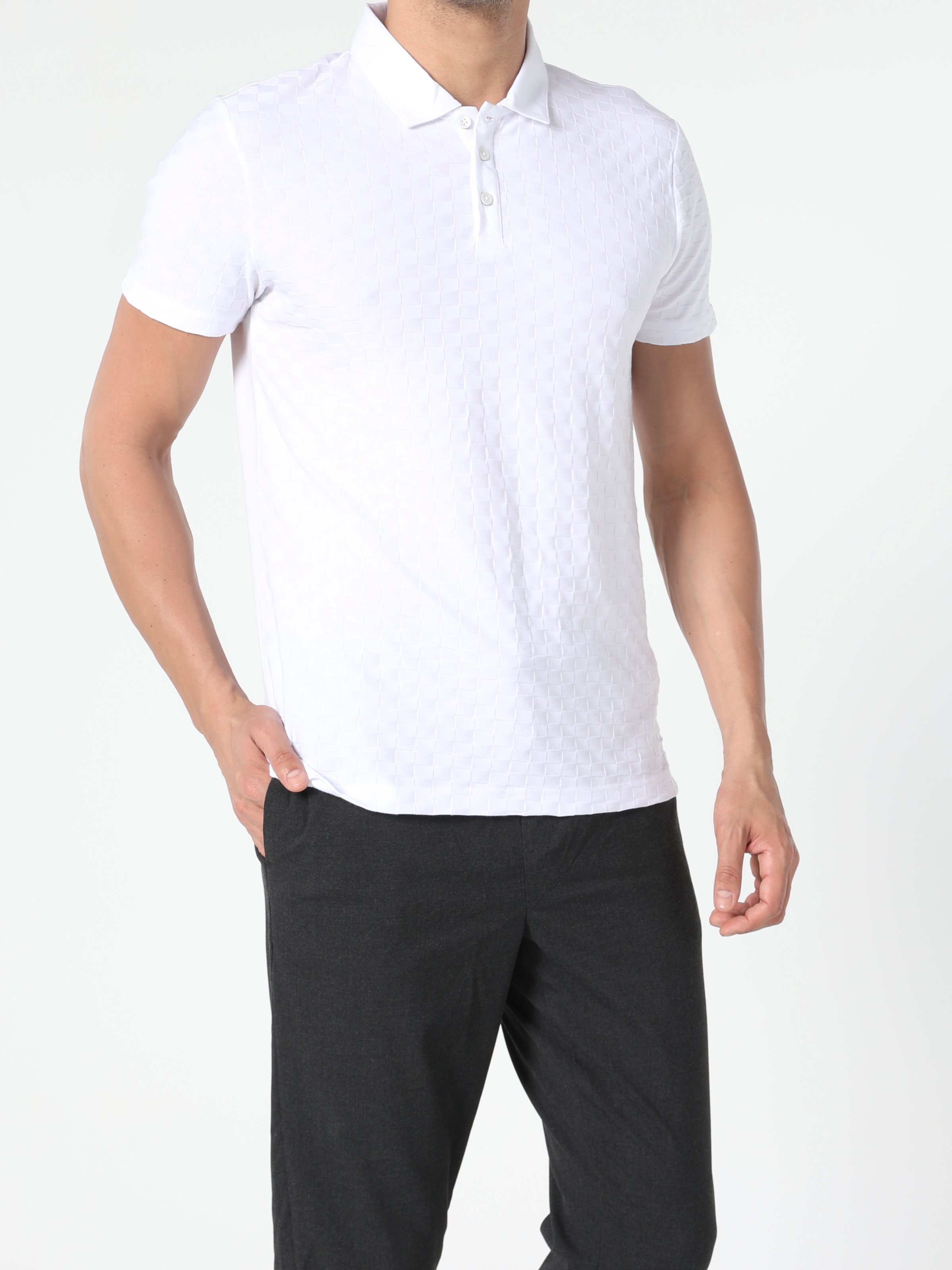 Colins Whıte Men Short Sleeve Polo Shirt. 1