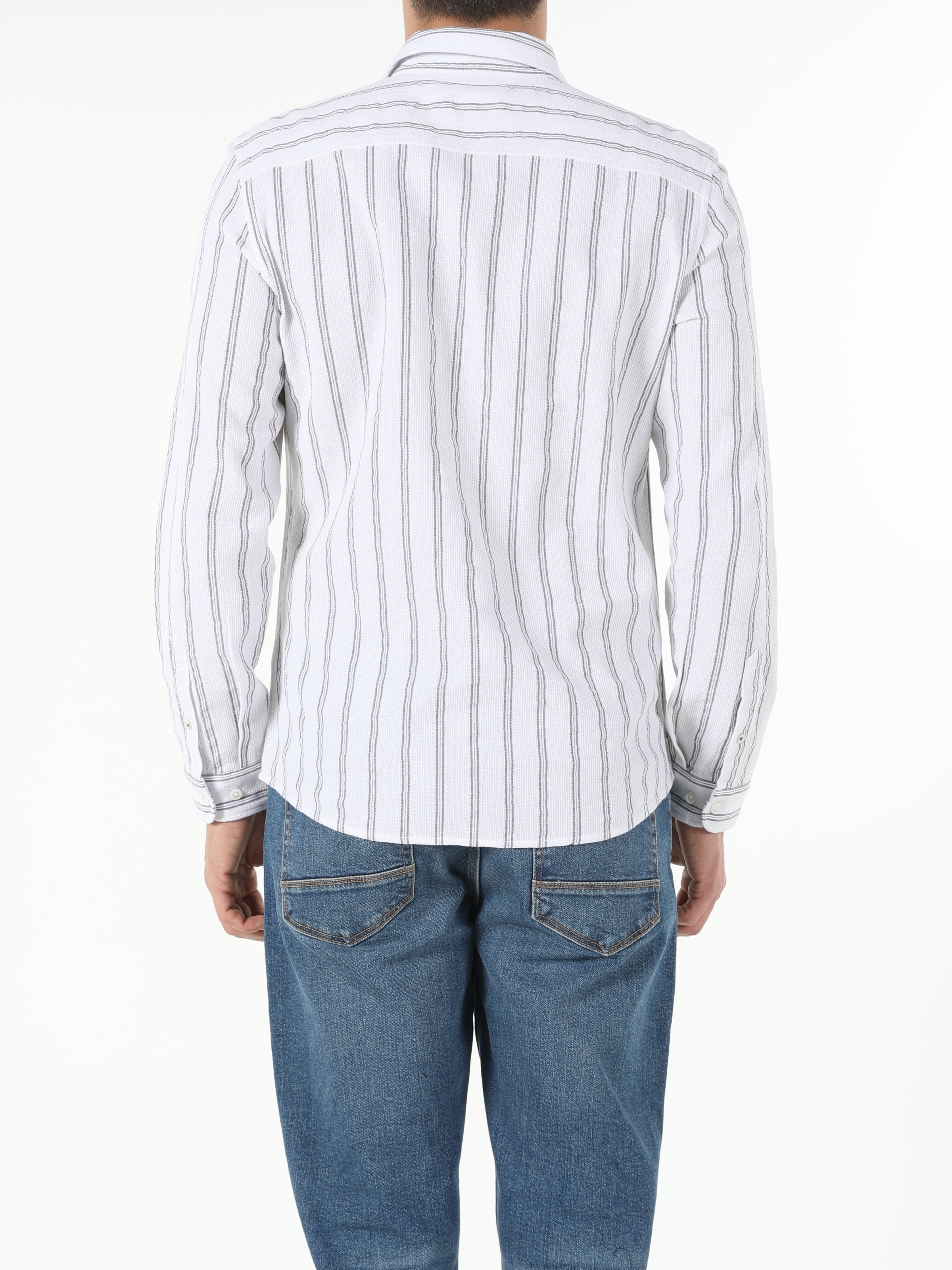 Colins Beyaz Slim Fit Shirt Neck Erkek Uzun Kol Gömlek. 2