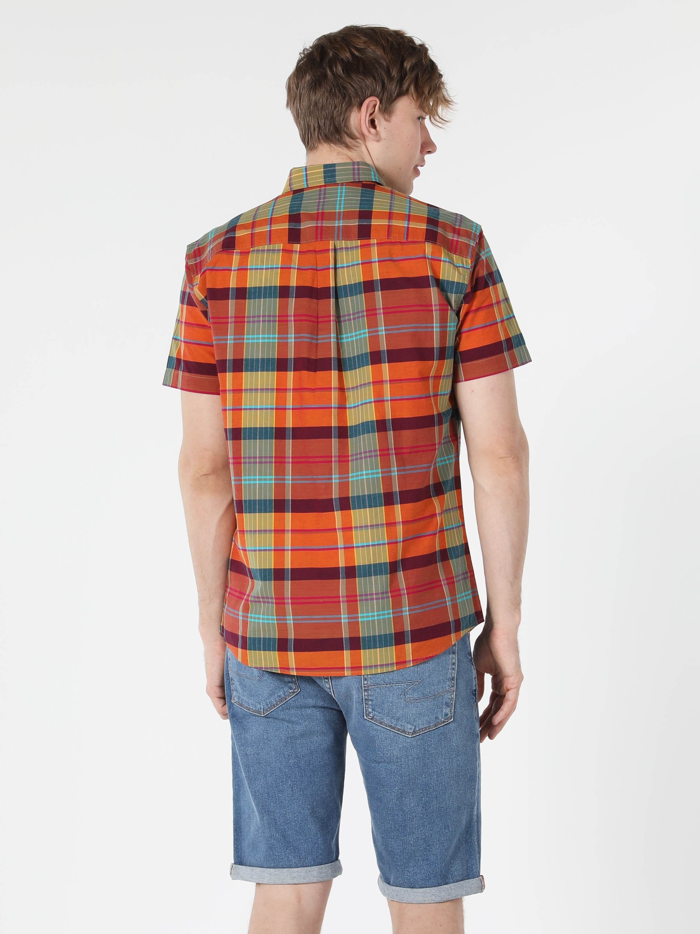 Regular Fit Shirt Neck Kareli Çok Renkli Erkek Kısa Kol Gömlek Cl1058053