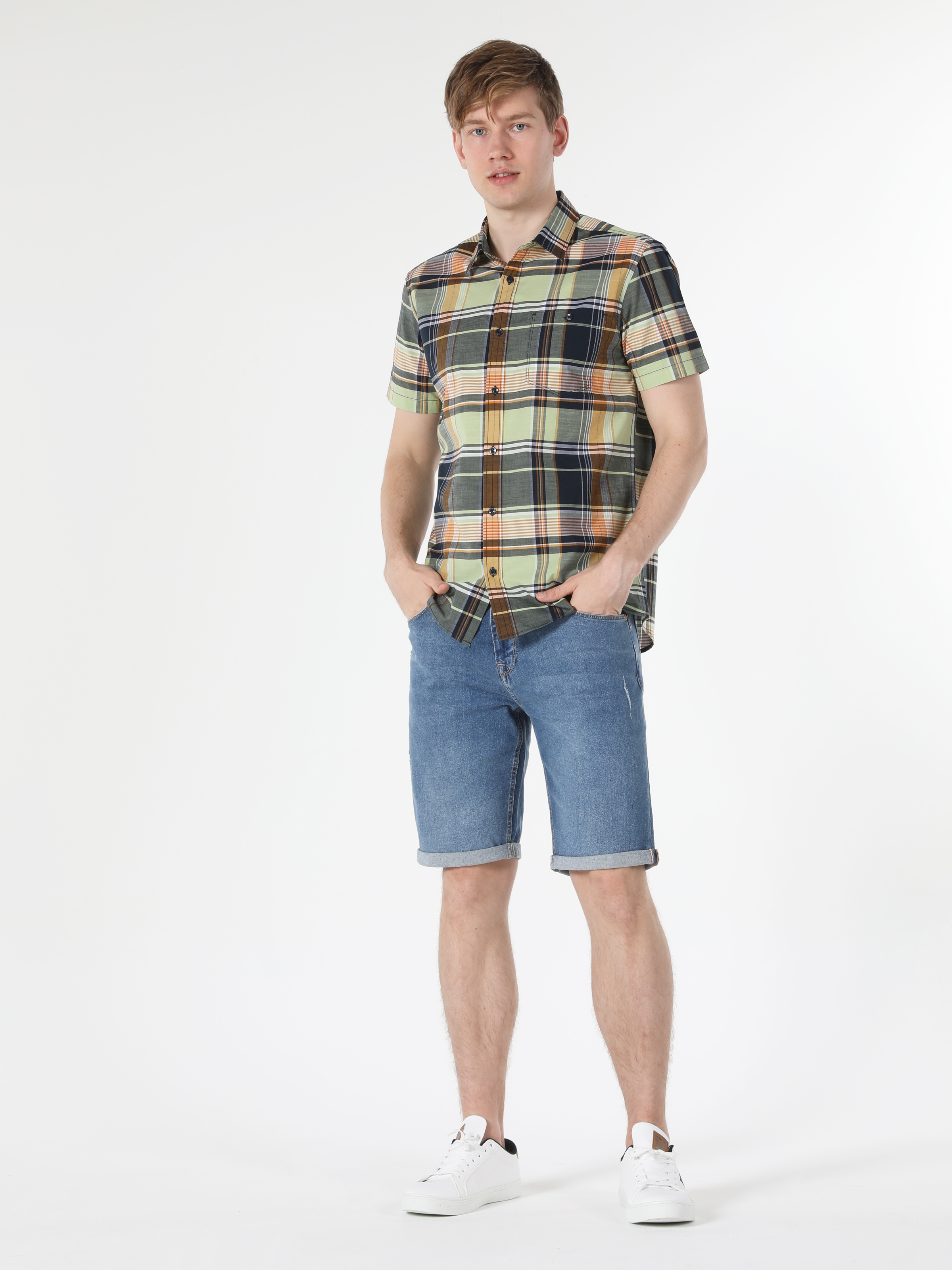 Regular Fit Shirt Neck Ekoseli Cep Detaylı Çok Renkli Erkek Kısa Kol Gömlek Cl1058644