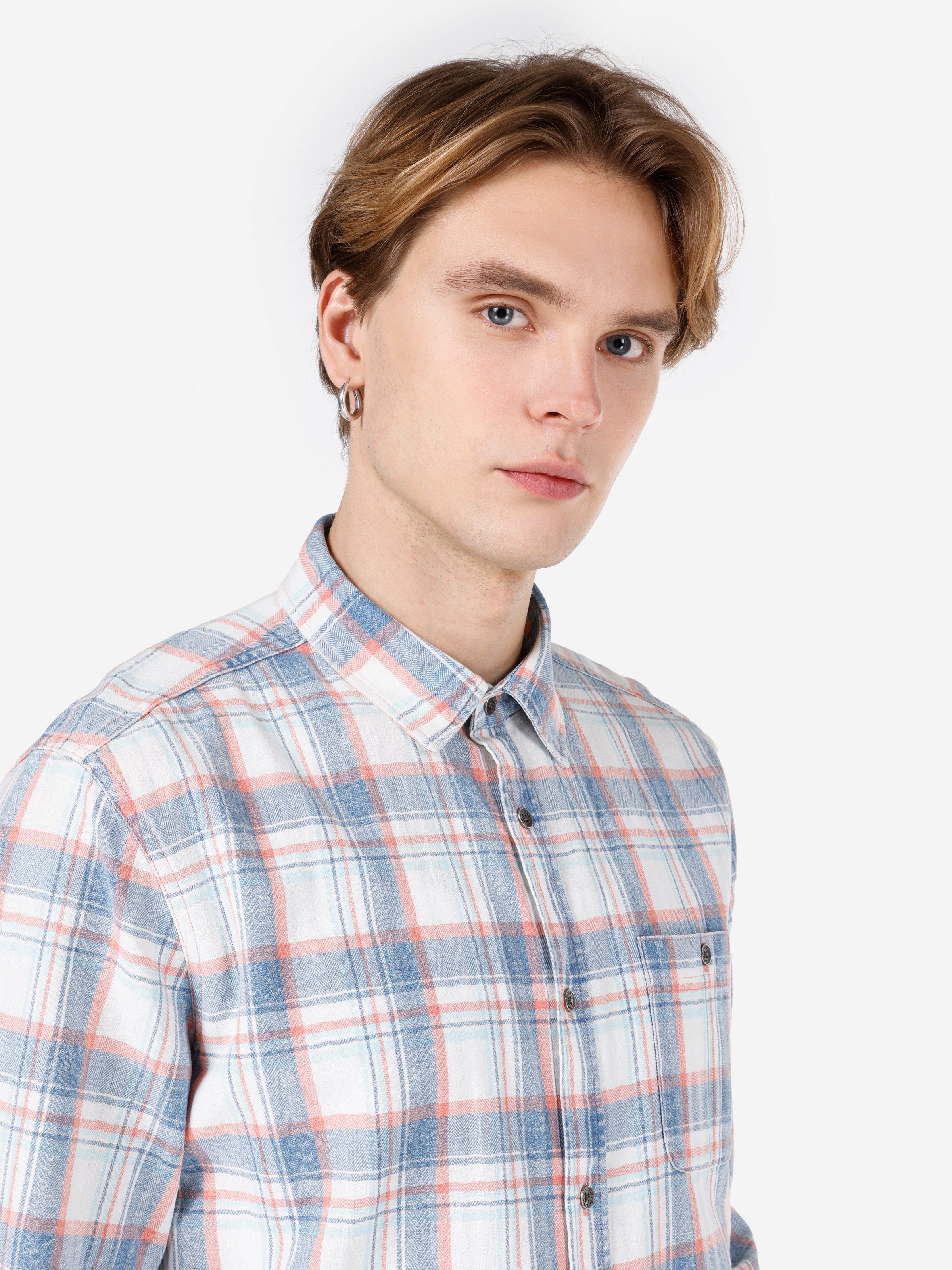 Normal Kesim Shirt Yaka Kareli Çok Renkli Erkek Uzun Kol Gömlek Cl1068406