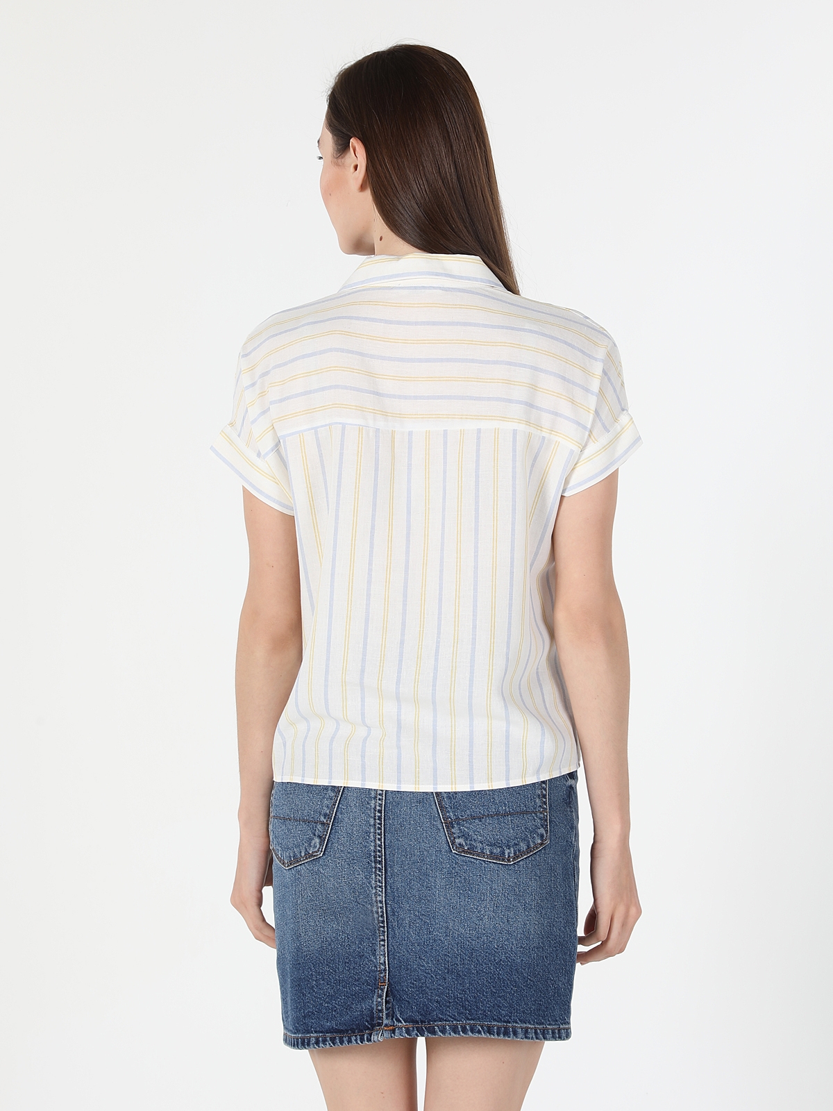 Colins Regular Fit Shirt Neck Çizgili Çok Renkli Kadın Kısa Kol Gömlek. 2