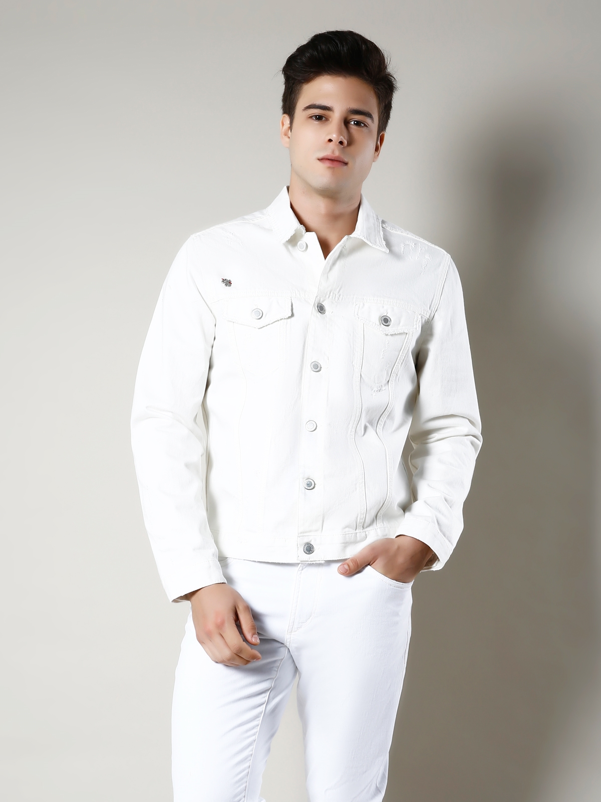 Beyaz  Erkek Jean Ceket
