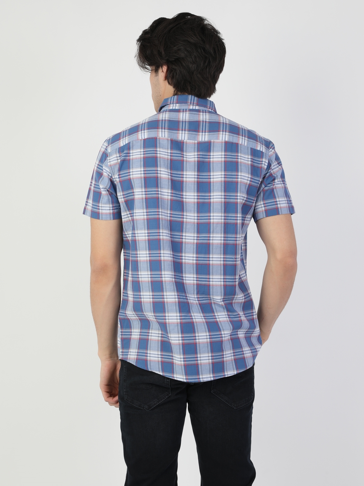 Regular Fit Shirt Neck Erkek Mavi Kısa Kol Gömlek Cl1049295