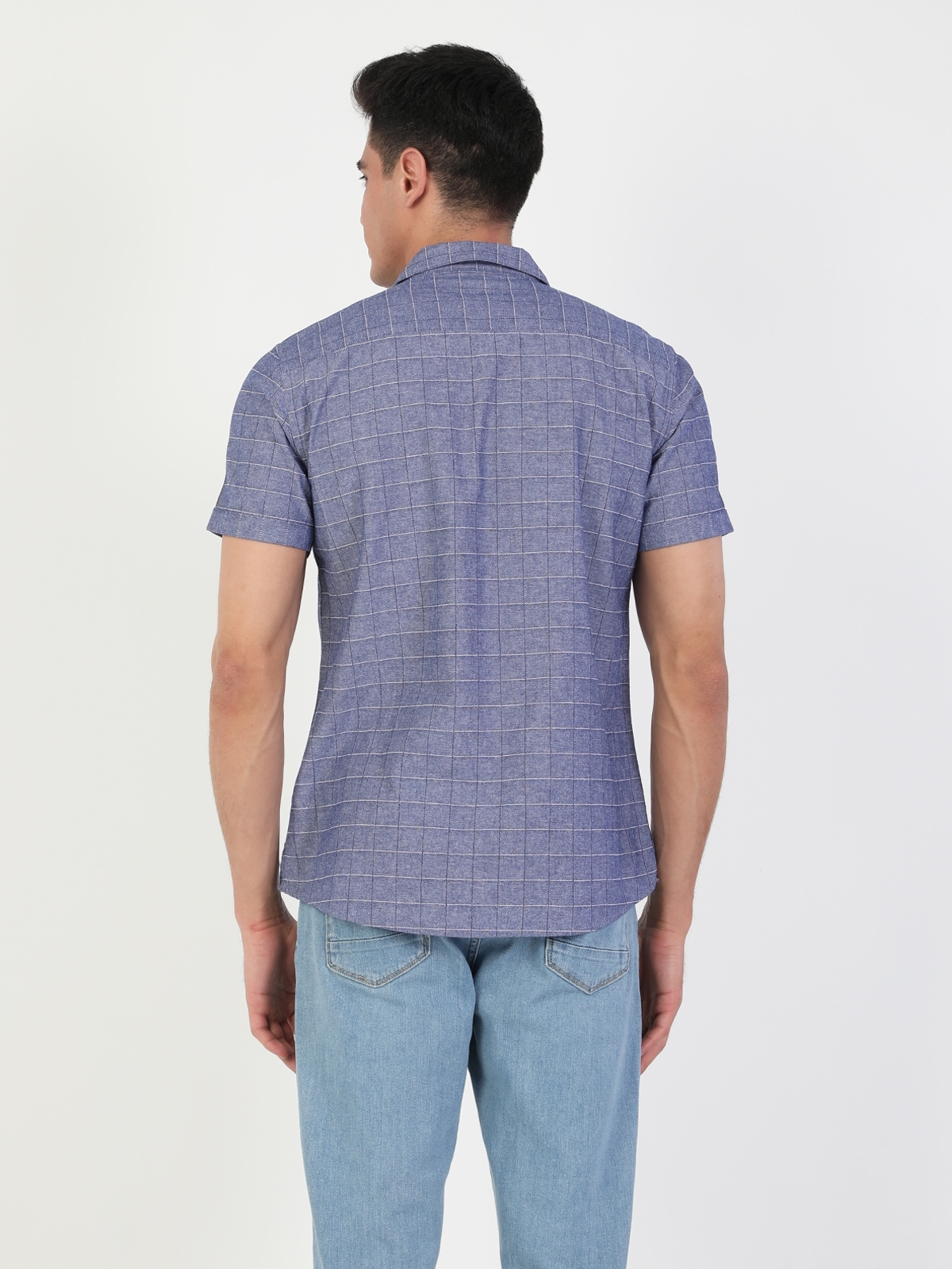 Slim Fit Shirt Neck Erkek Açık Mavi Kısa Kol Gömlek Cl1048208