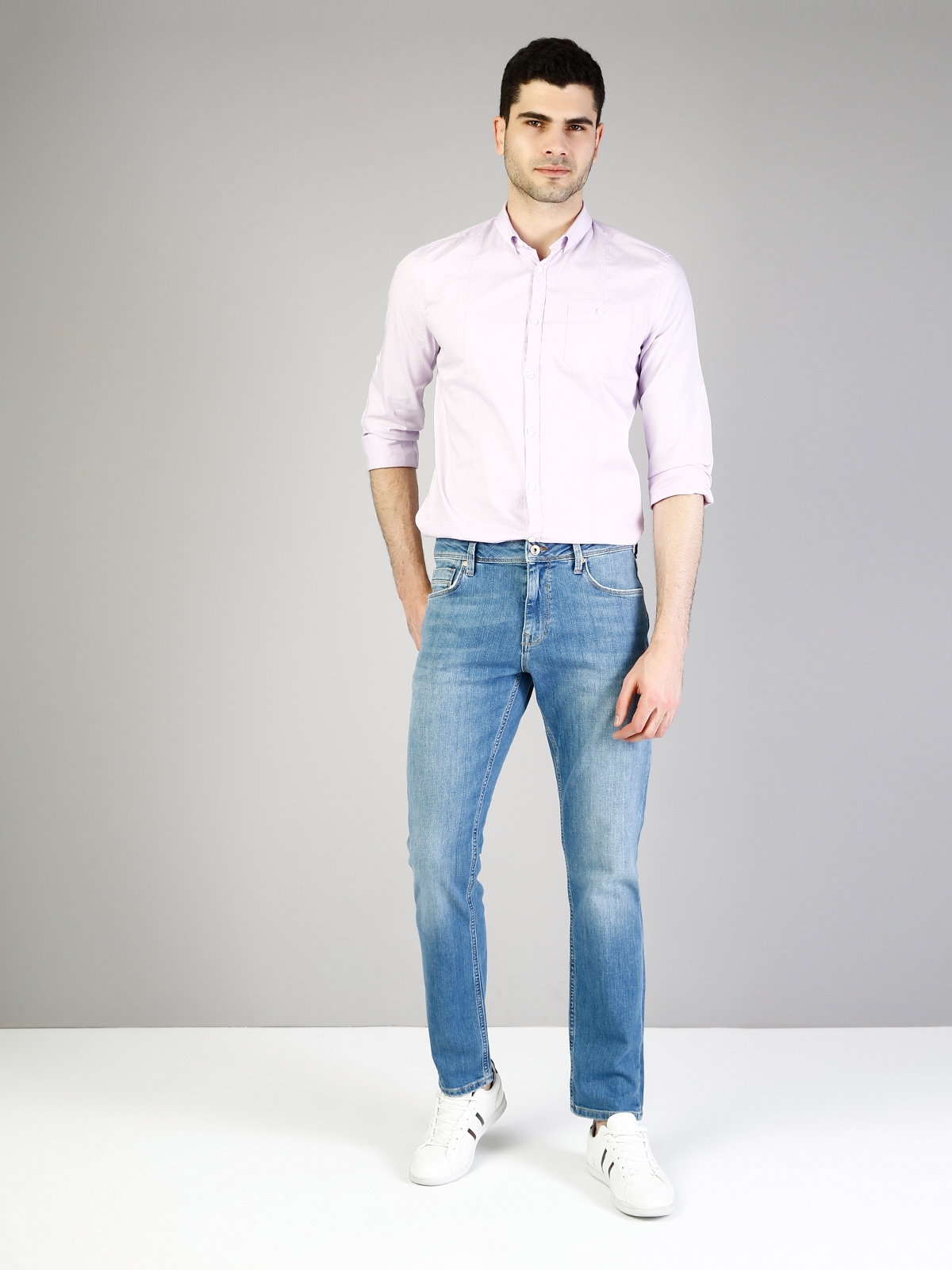 Modern Fit Shirt Neck Erkek Mor Uzun Kol Gömlek Cl1036529