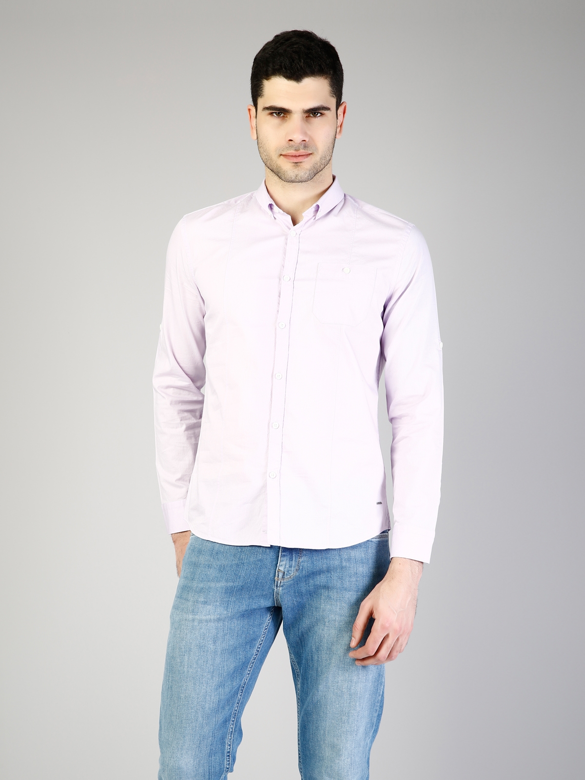 Modern Fit Shirt Neck Erkek Mor Uzun Kol Gömlek Cl1036529