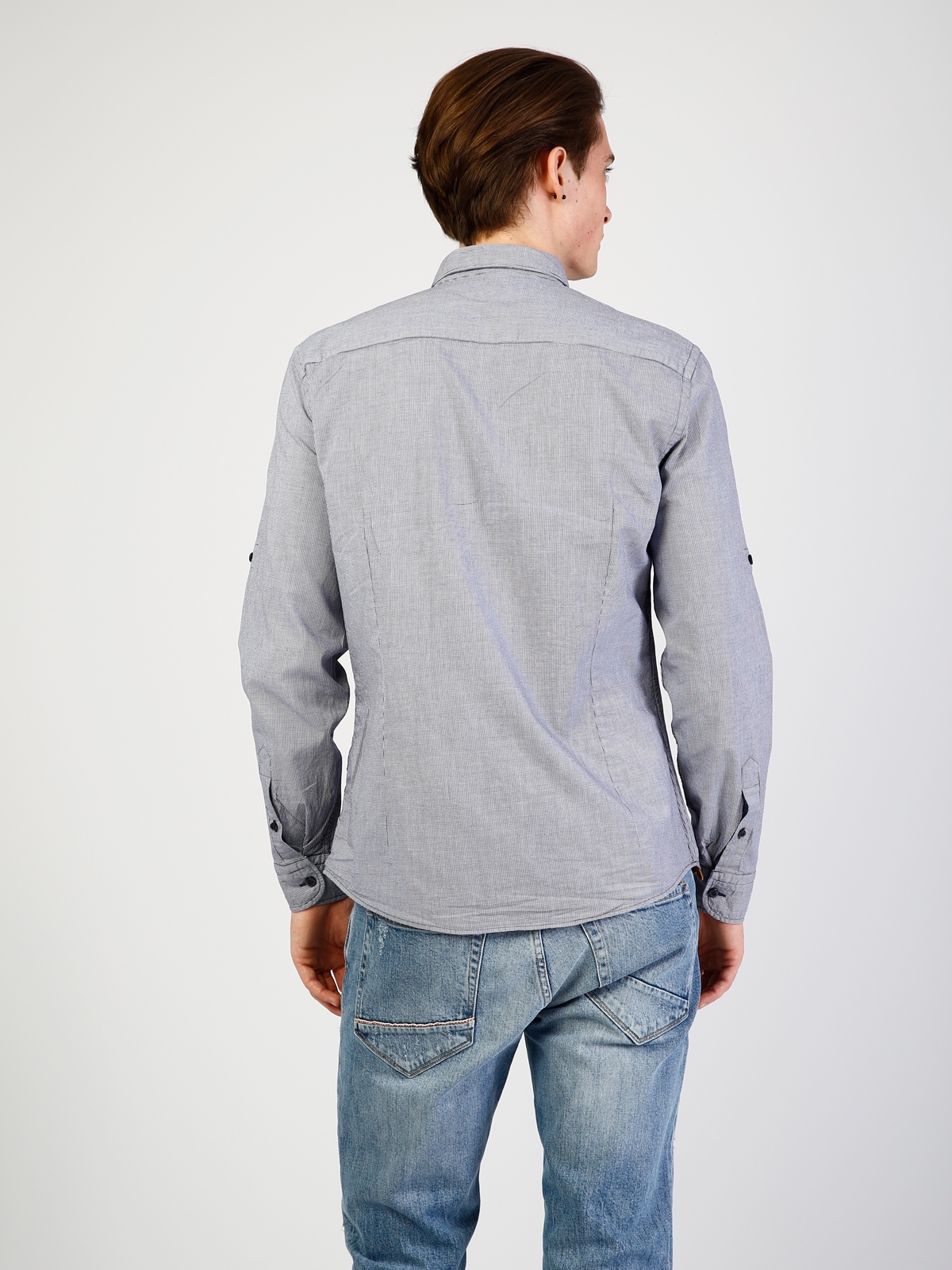  Modern Fit Shirt Neck Erkek Lacivert Uzun Kol Gömlek