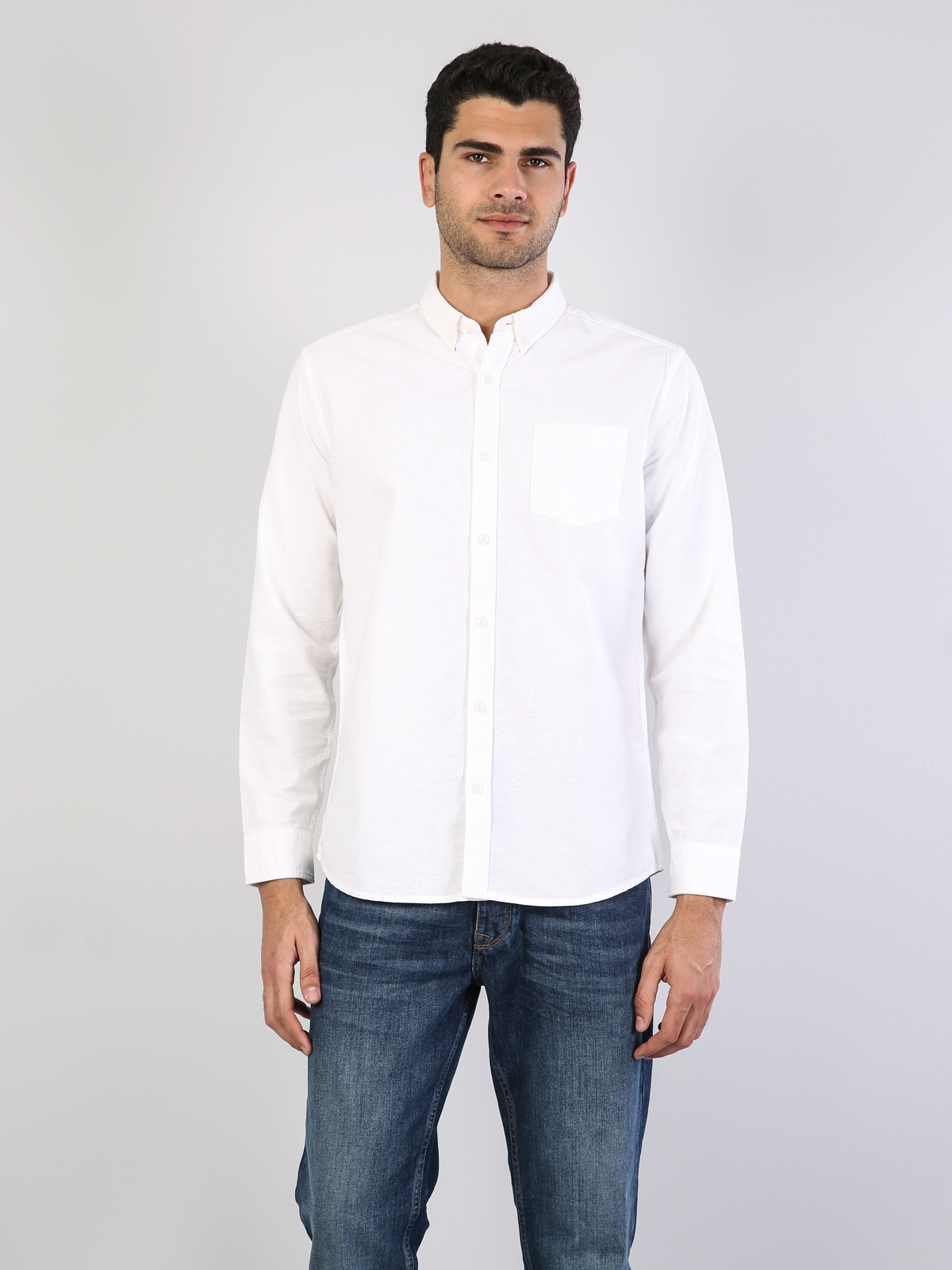  Regular Fit Shirt Neck Erkek Beyaz Uzun Kol Gömlek