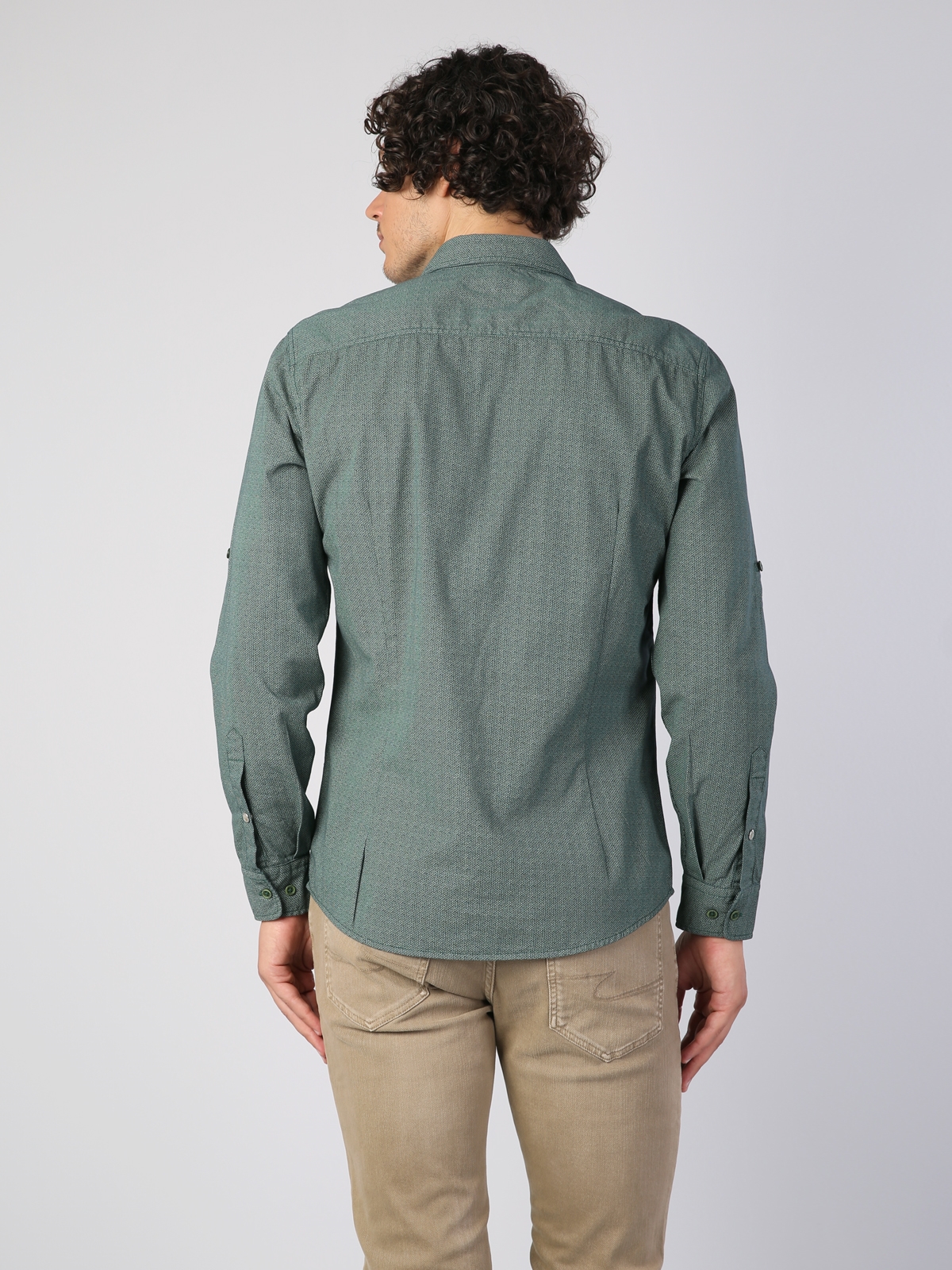 Modern Fit Shirt Neck Erkek Yeşil Uzun Kol Gömlek