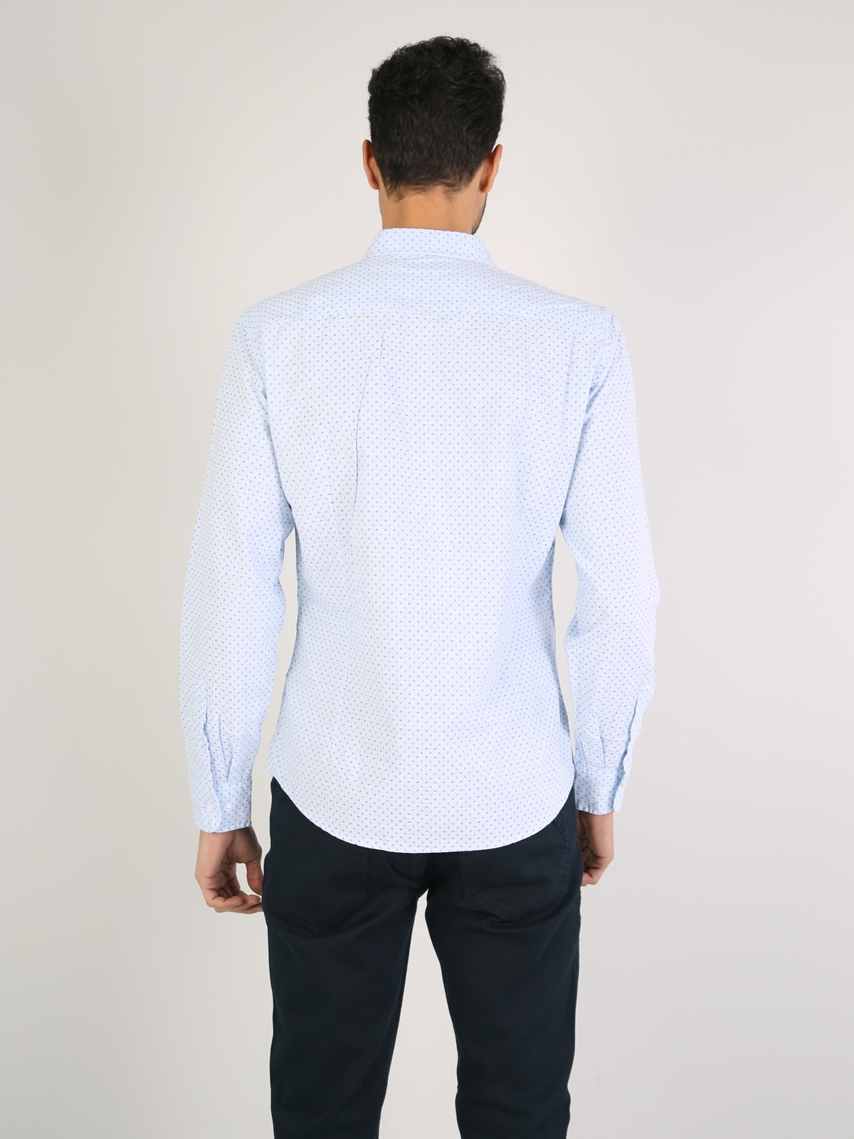  Modern Fit Shirt Neck Erkek Açık Mavi Uzun Kol Gömlek