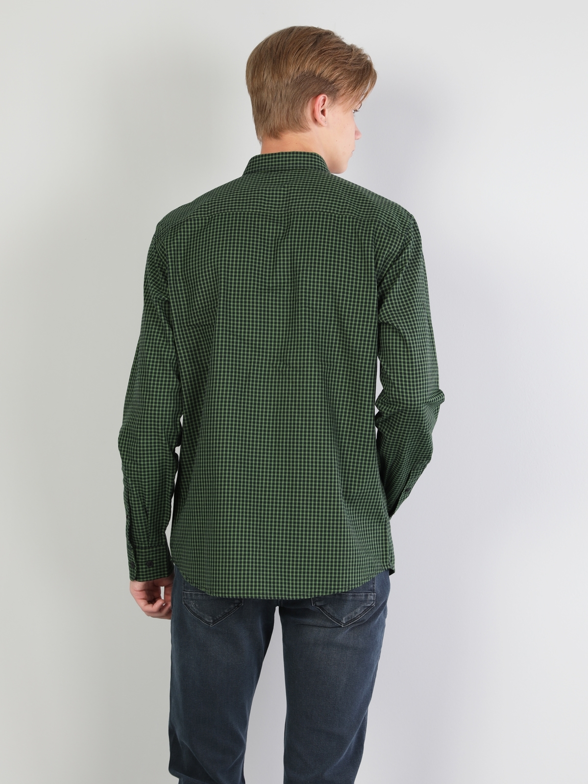  Regular Fit Shirt Neck Erkek Yeşil Uzun Kol Gömlek