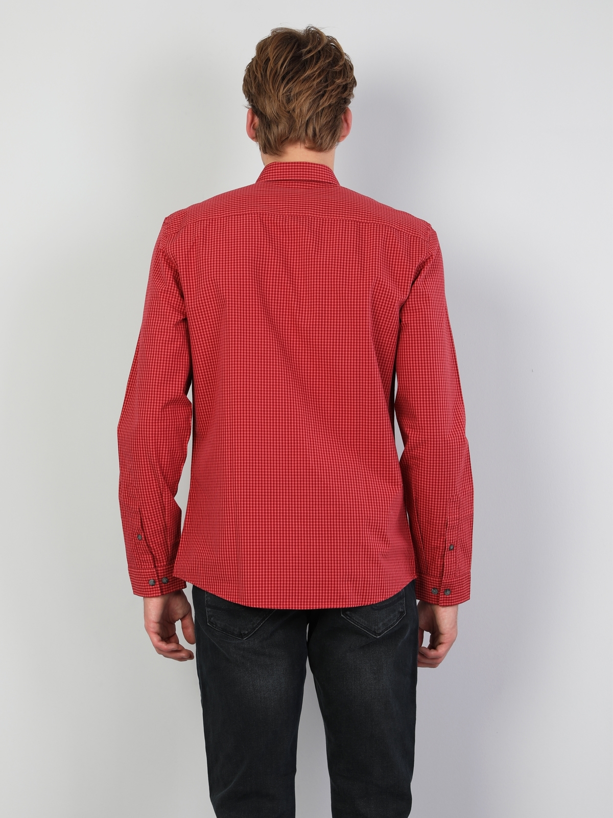 Slim Fit Erkek Kırmızı Uzun Kol Gömlek Cl1047337