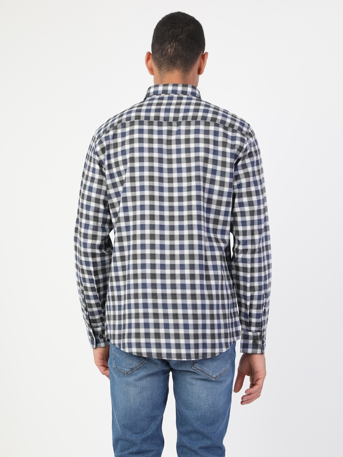 Regular Fit Shirt Neck Erkek Lacivert Uzun Kol Gömlek Cl1048529