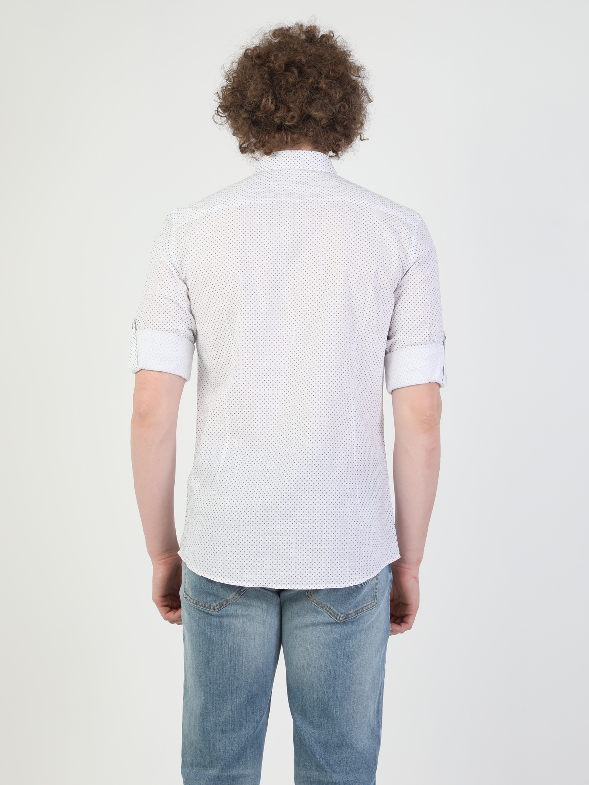  Super Slim Fit Shirt Neck Erkek Beyaz Uzun Kol Gömlek