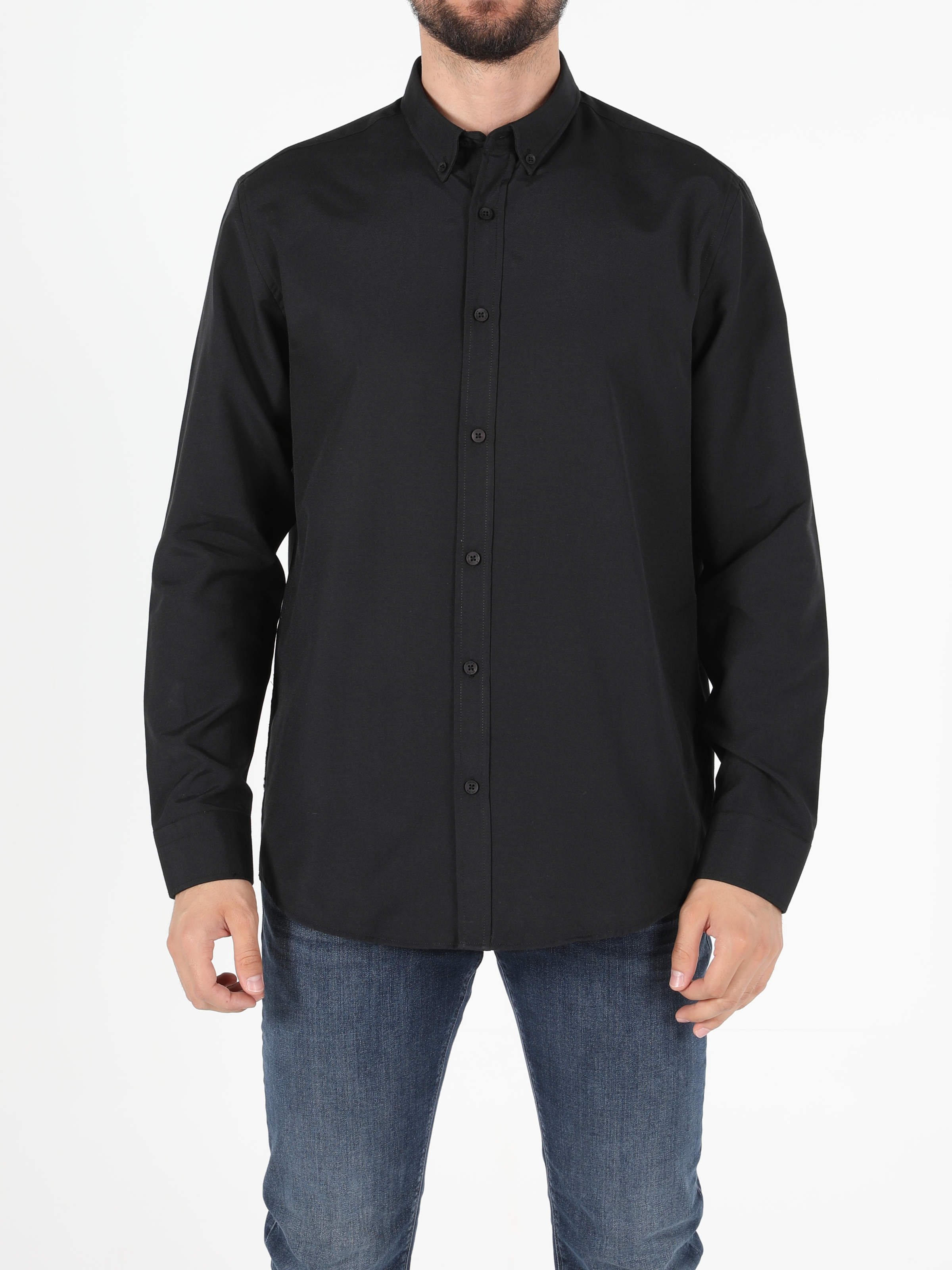 Colins Regular Fit Shirt Neck Erkek Siyah Uzun Kol Gömlek. 4